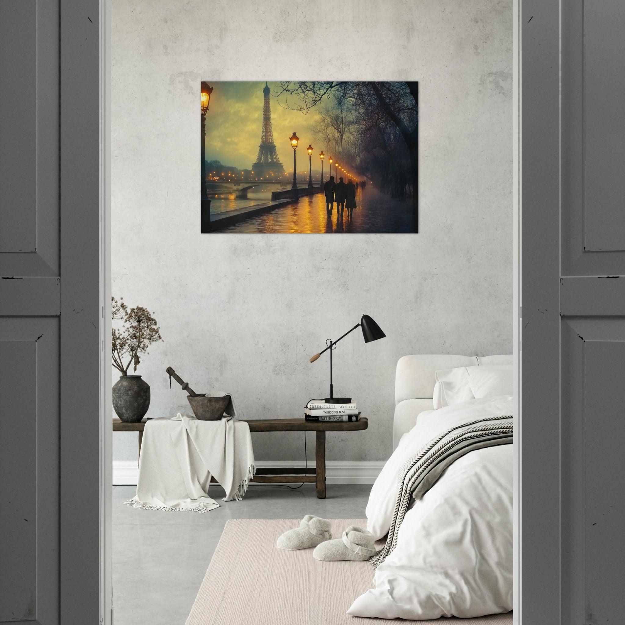 Aluminum Print Landscape - Evening Stroll Along the Seine A romantic river - Shop Ai Art WebShop - Digital Art online Store