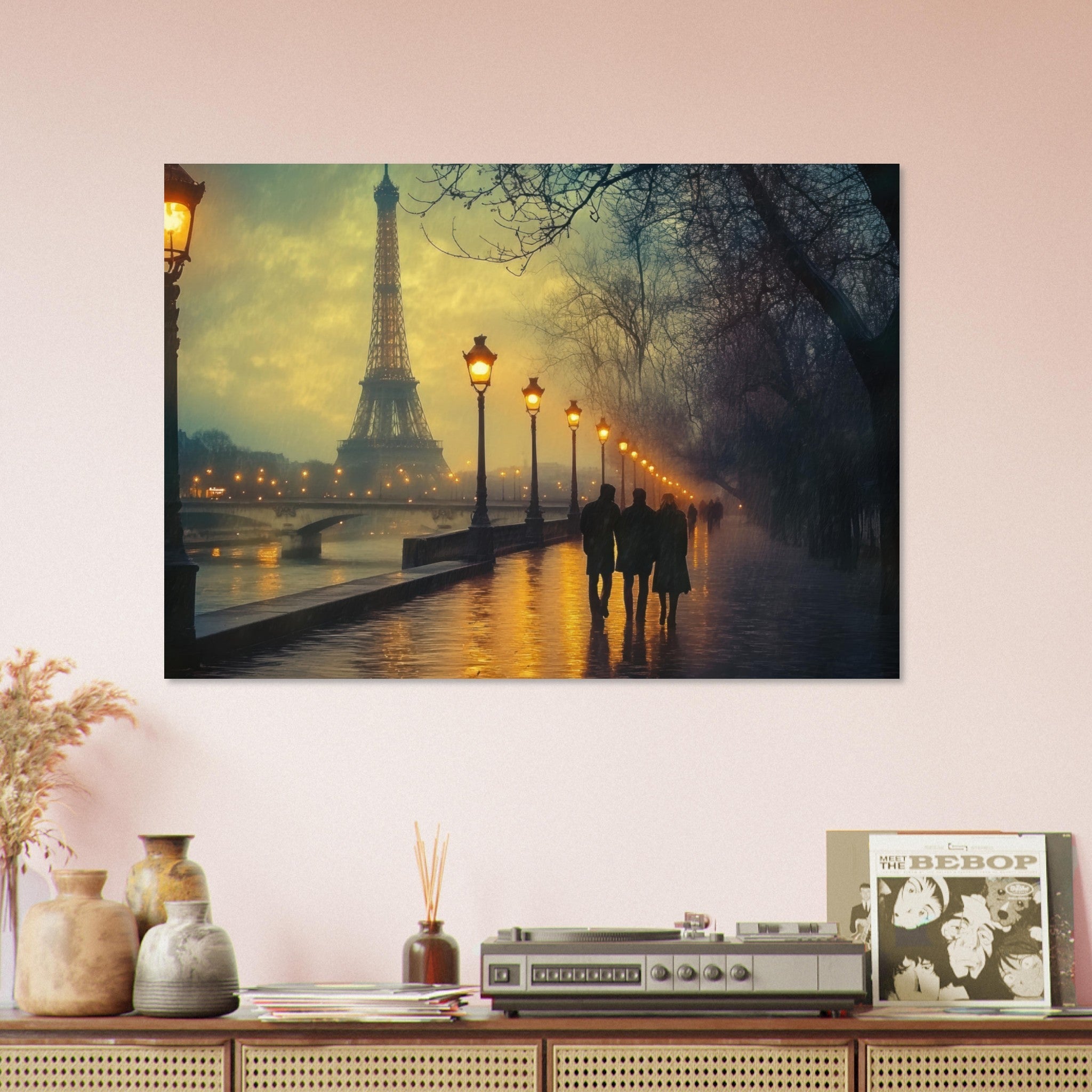 Aluminum Print Landscape - Evening Stroll Along the Seine A romantic river - Shop Ai Art WebShop - Digital Art online Store