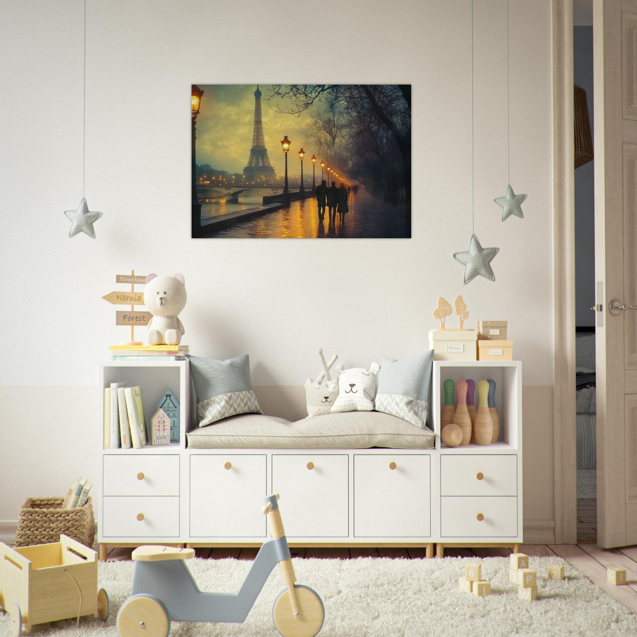 Aluminum Print Landscape - Evening Stroll Along the Seine A romantic river - Shop Ai Art WebShop - Digital Art online Store