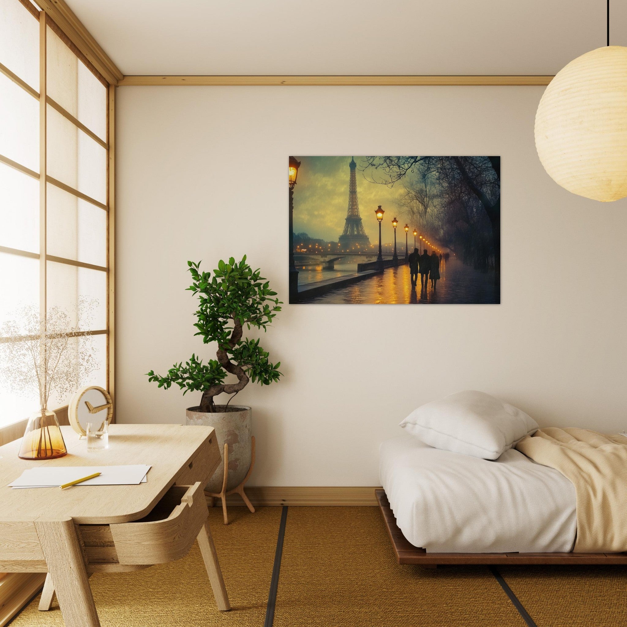 Aluminum Print Landscape - Evening Stroll Along the Seine A romantic river - Shop Ai Art WebShop - Digital Art online Store