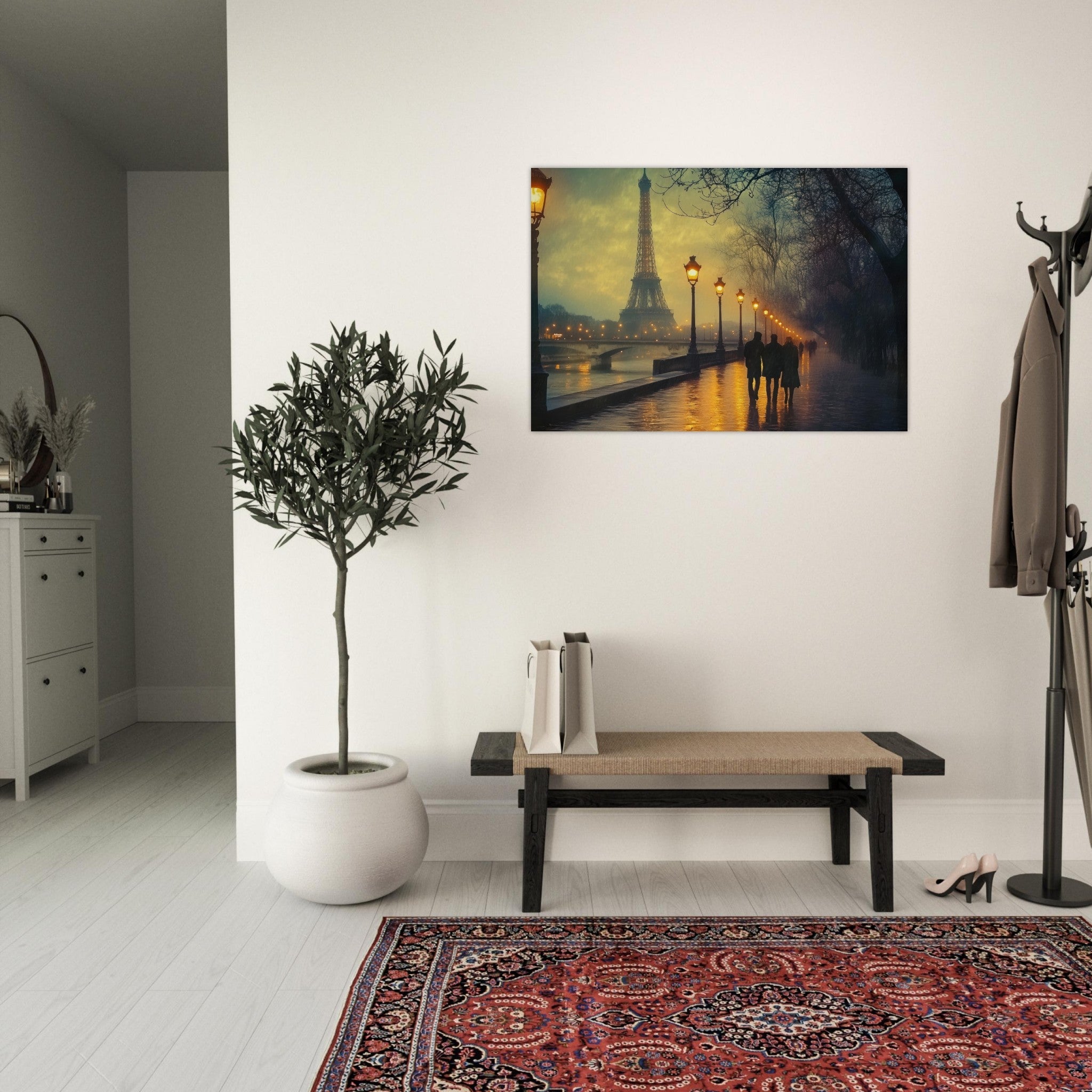 Aluminum Print Landscape - Evening Stroll Along the Seine A romantic river - Shop Ai Art WebShop - Digital Art online Store