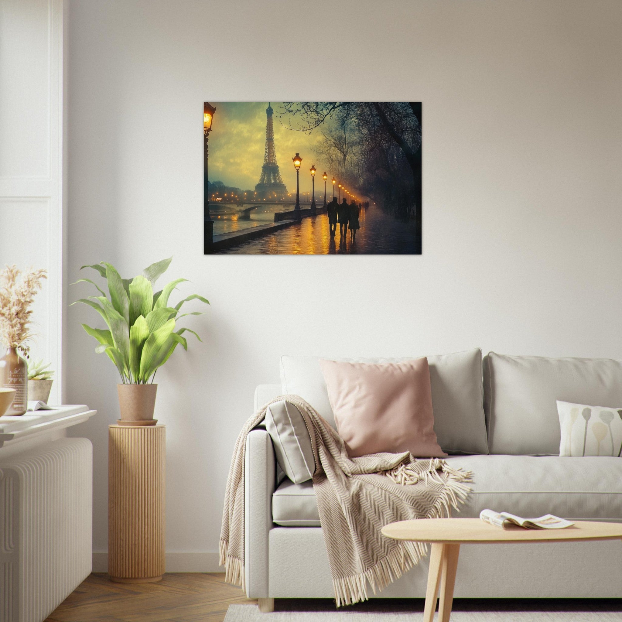 Aluminum Print Landscape - Evening Stroll Along the Seine A romantic river - Shop Ai Art WebShop - Digital Art online Store