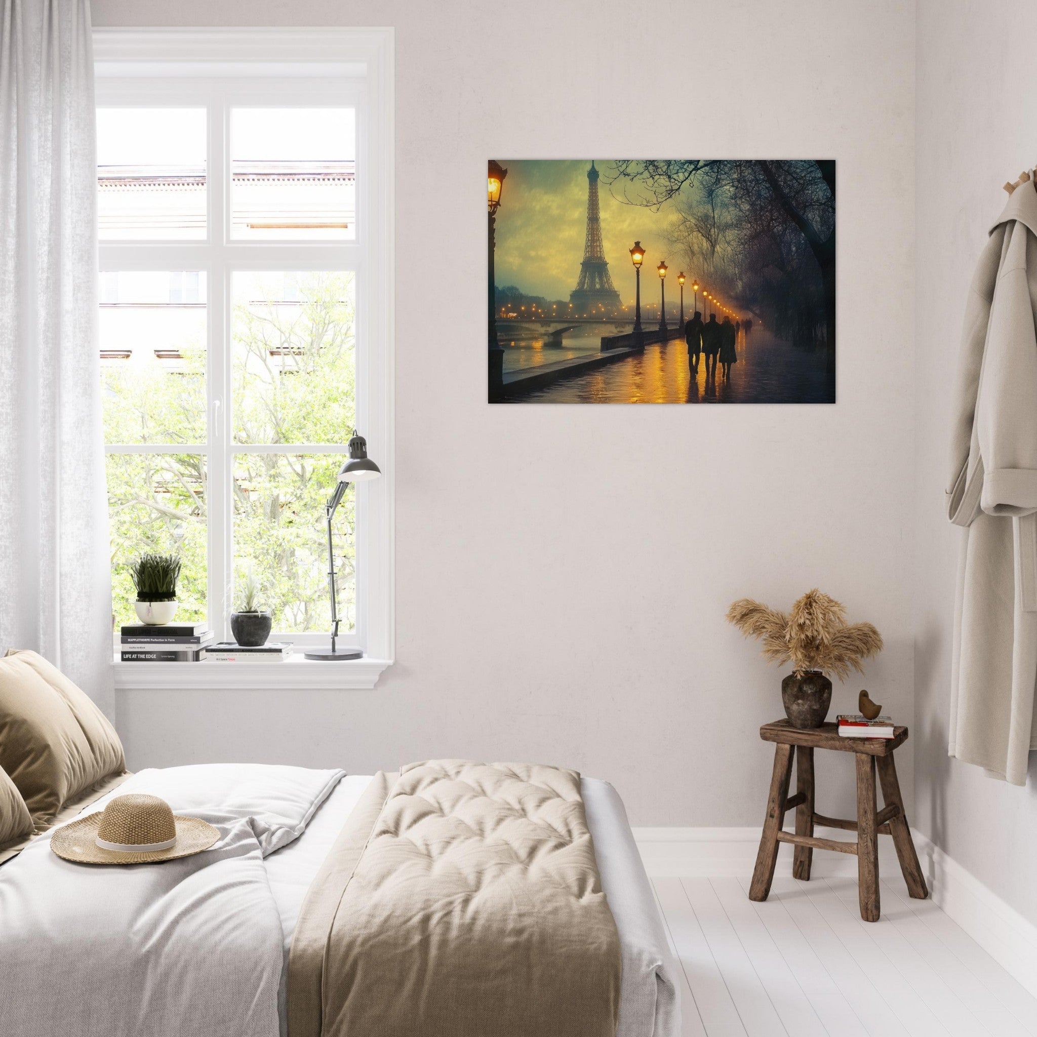 Aluminum Print Landscape - Evening Stroll Along the Seine A romantic river - Shop Ai Art WebShop - Digital Art online Store
