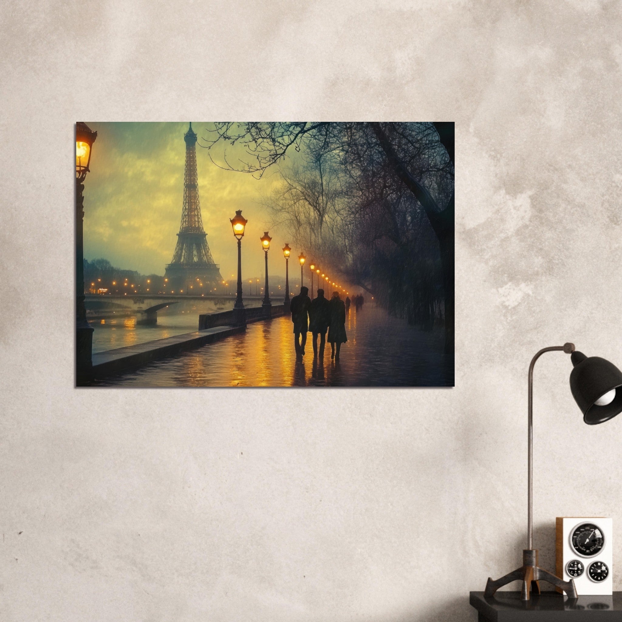 Aluminum Print Landscape - Evening Stroll Along the Seine A romantic river - Shop Ai Art WebShop - Digital Art online Store