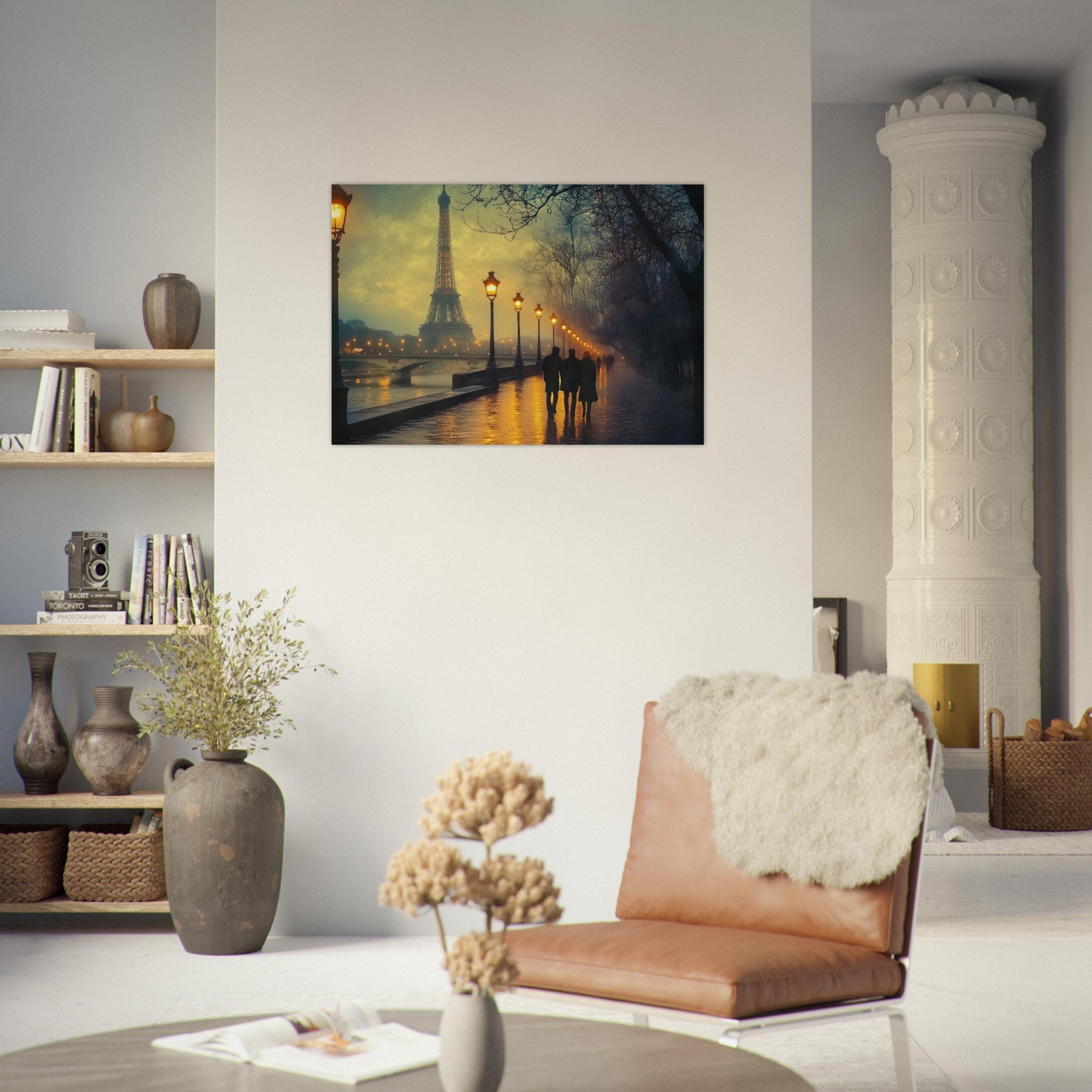 Aluminum Print Landscape - Evening Stroll Along the Seine A romantic river - Shop Ai Art WebShop - Digital Art online Store