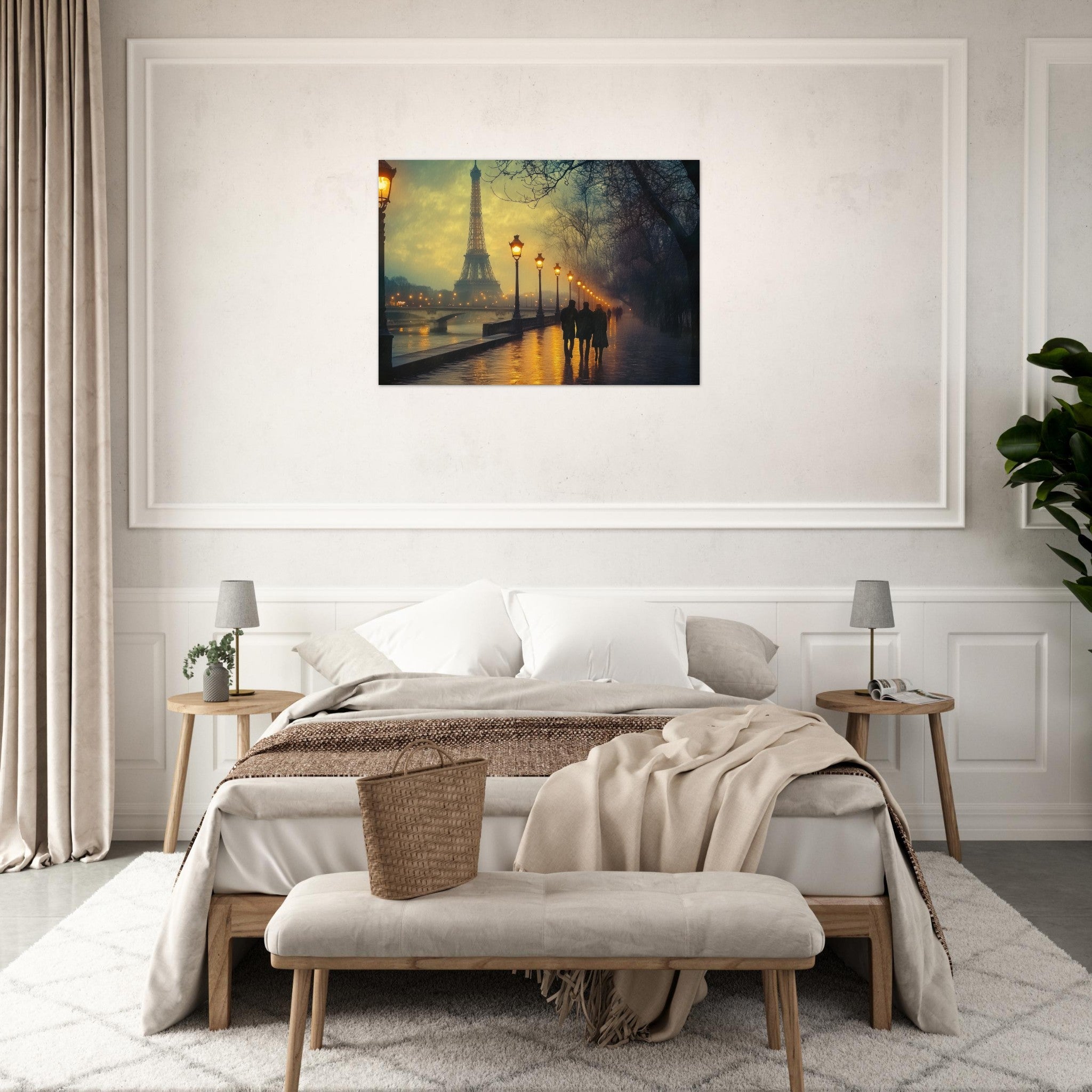 Aluminum Print Landscape - Evening Stroll Along the Seine A romantic river - Shop Ai Art WebShop - Digital Art online Store