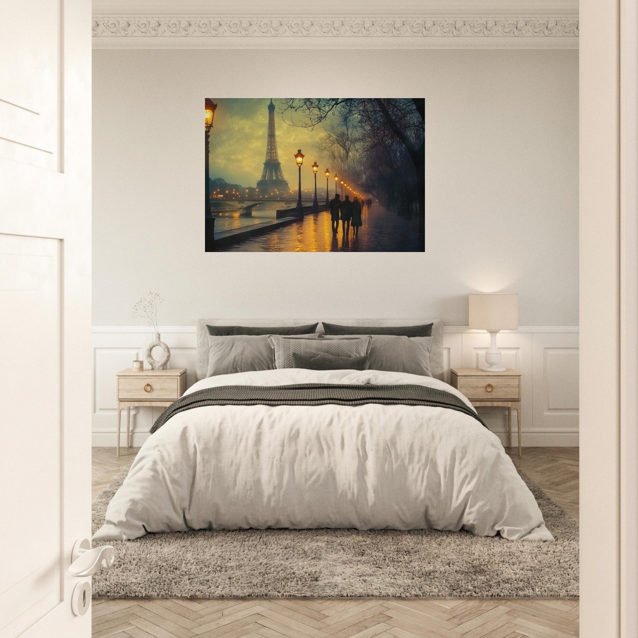 Aluminum Print Landscape - Evening Stroll Along the Seine A romantic river - Shop Ai Art WebShop - Digital Art online Store