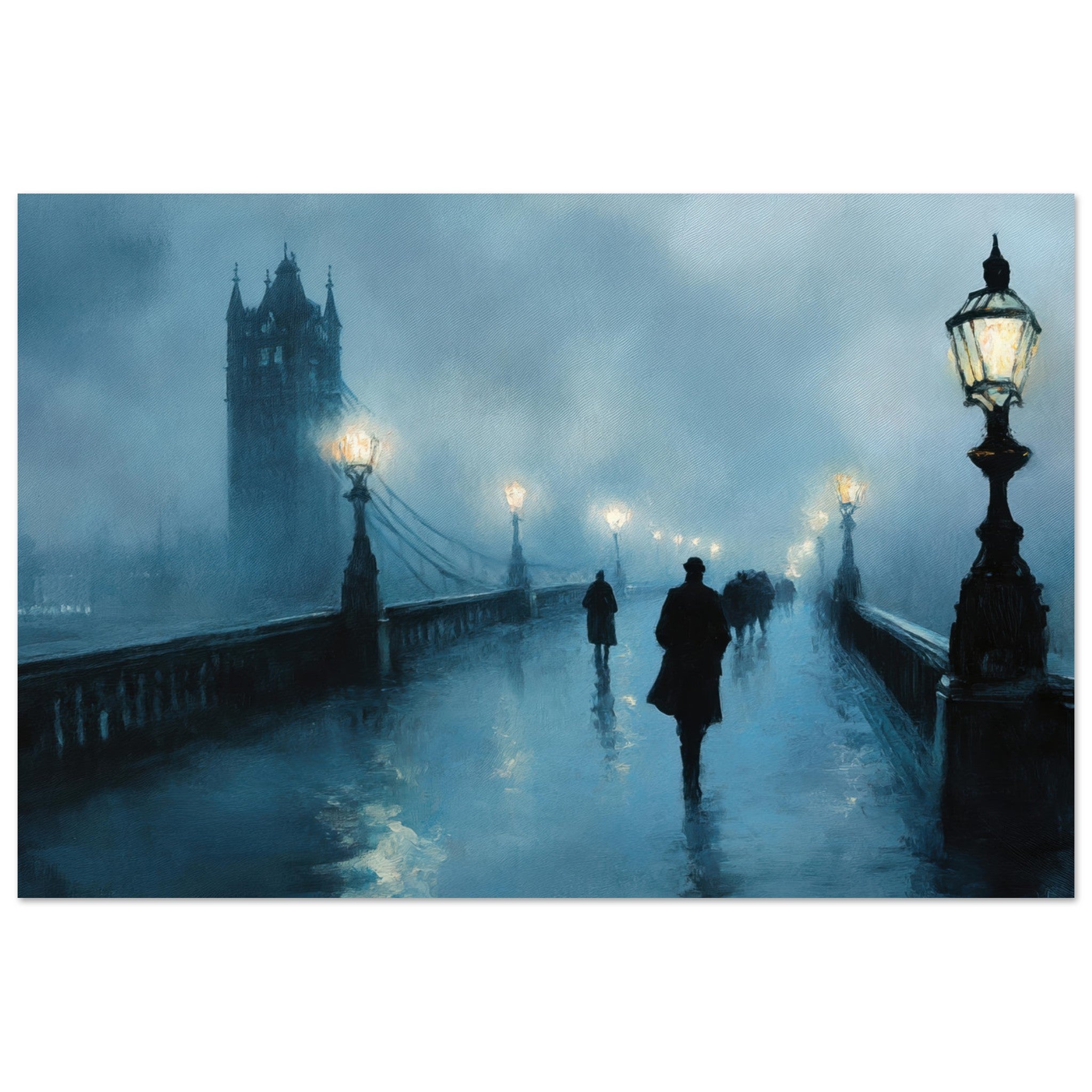 Aluminum Print Landscape - Foggy London Bridge at Dawn A misty morning vie - Shop Ai Art WebShop - Digital Art online Store
