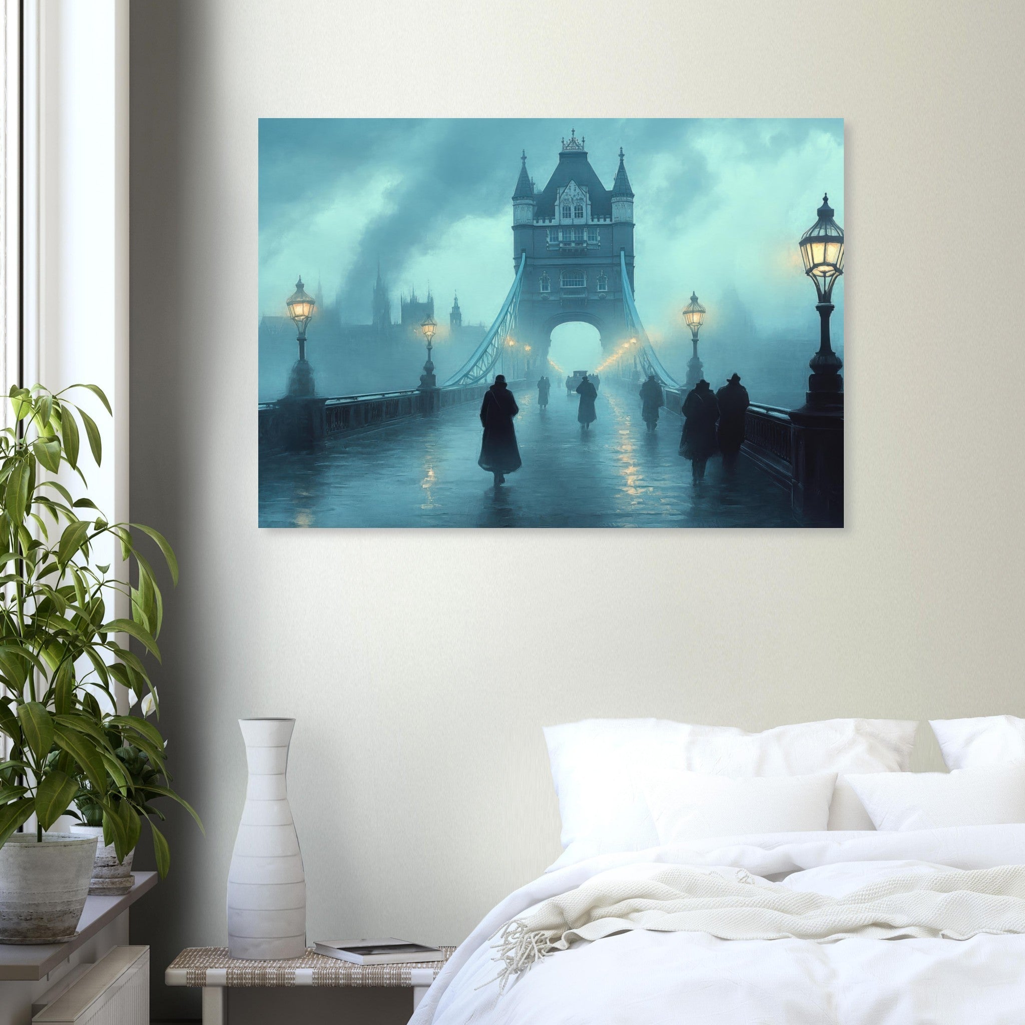 Aluminum Print Landscape - Foggy London Bridge at Dawn A misty morning vie 2 - Shop Ai Art WebShop - Digital Art online Store