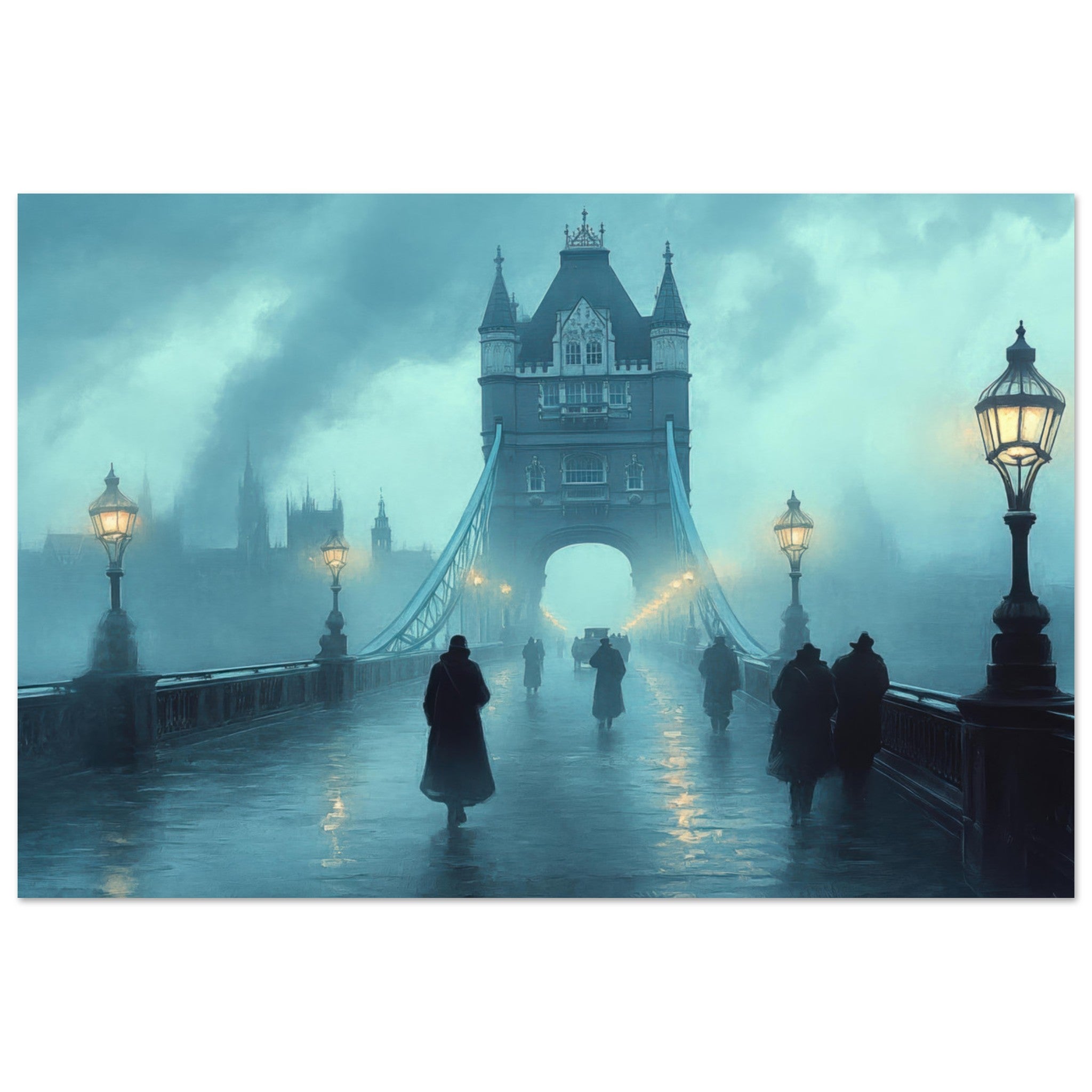 Aluminum Print Landscape - Foggy London Bridge at Dawn A misty morning vie 2 - Shop Ai Art WebShop - Digital Art online Store