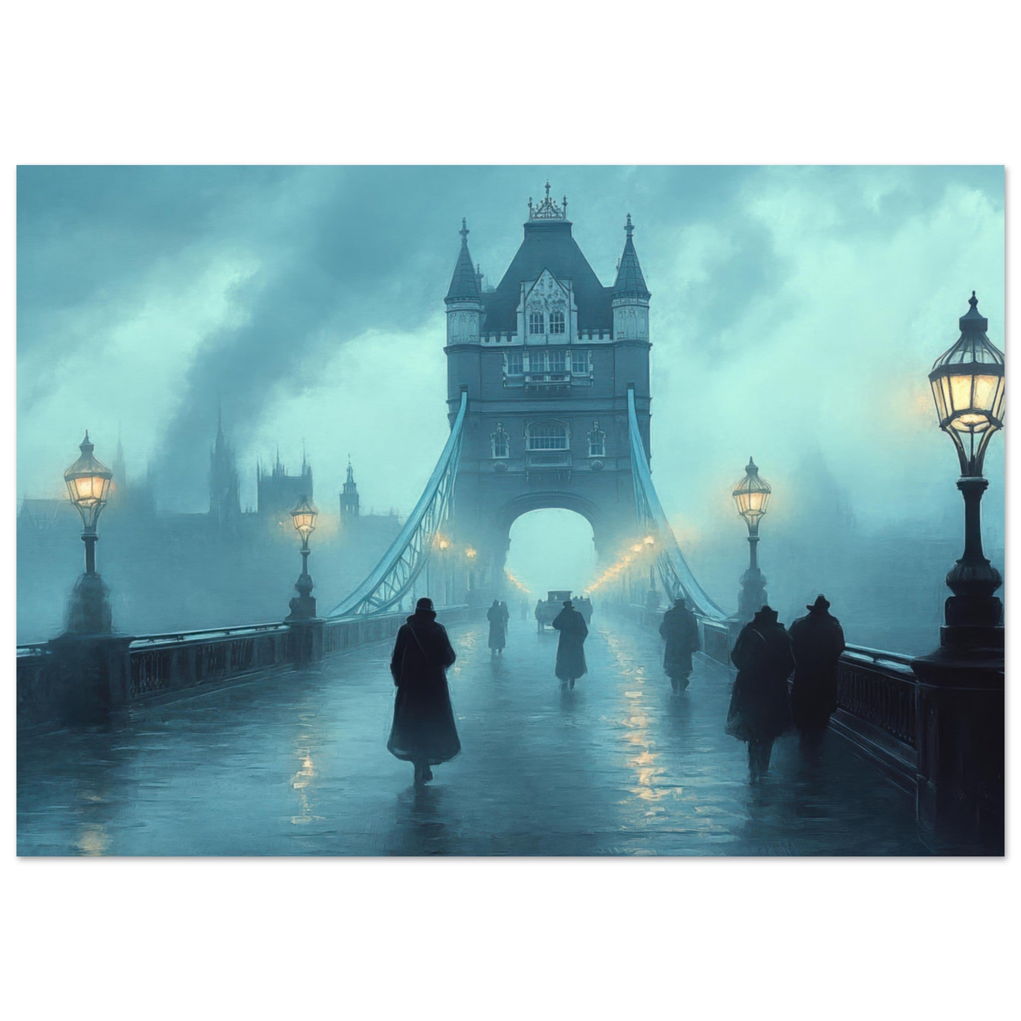 Aluminum Print Landscape - Foggy London Bridge at Dawn A misty morning vie 2 - Shop Ai Art WebShop - Digital Art online Store