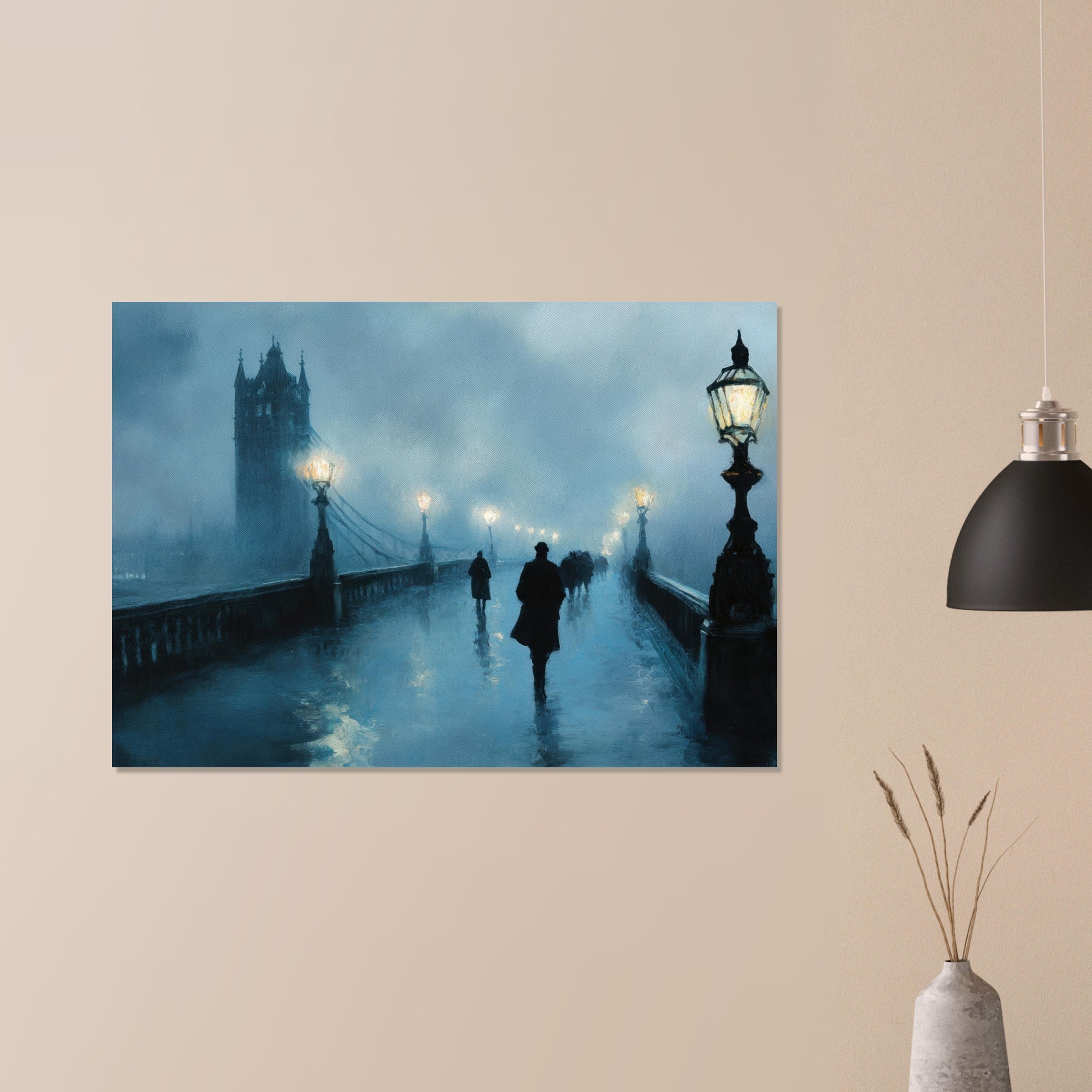 Aluminum Print Landscape - Foggy London Bridge at Dawn A misty morning vie - Shop Ai Art WebShop - Digital Art online Store