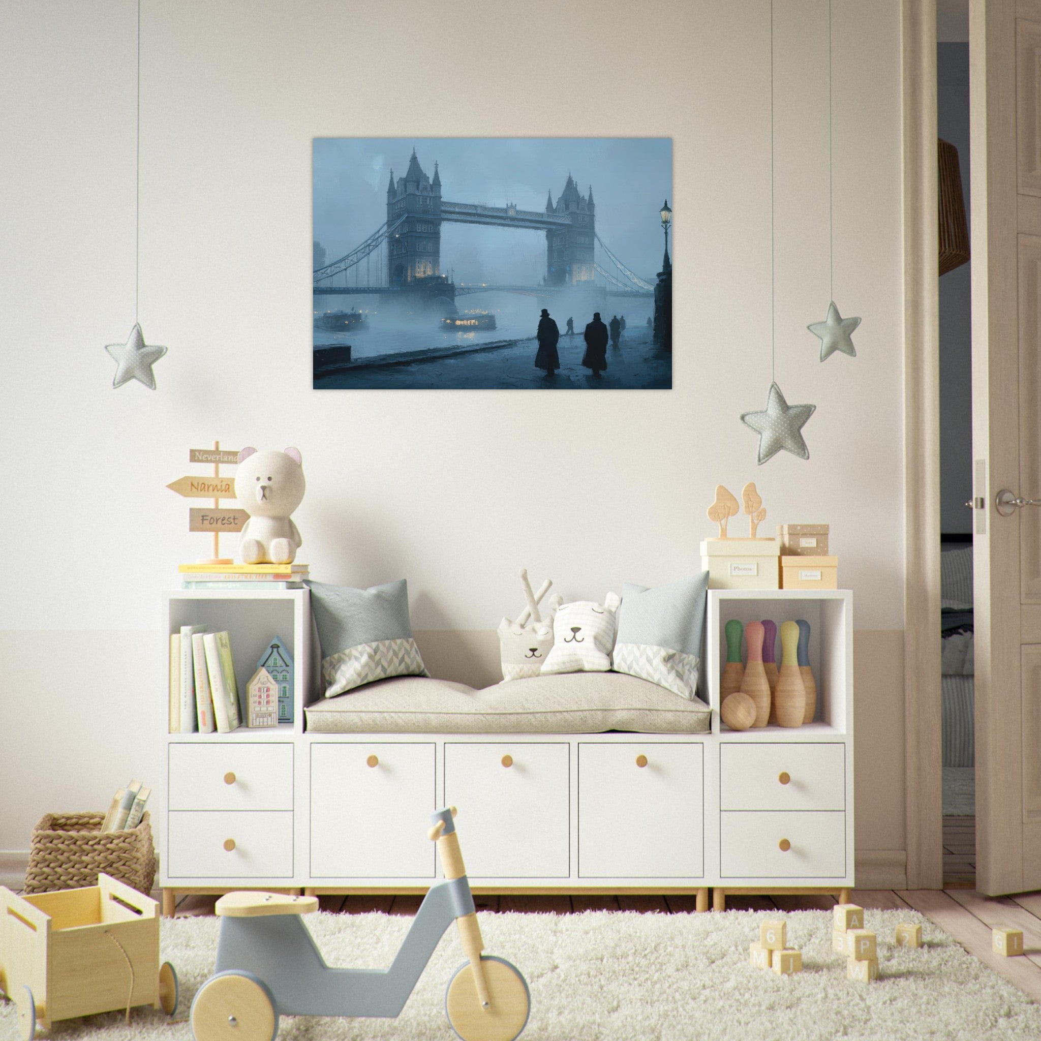 Aluminum Print Landscape - Foggy London Bridge at Dawn A misty morning vie 3 - Shop Ai Art WebShop - Digital Art online Store