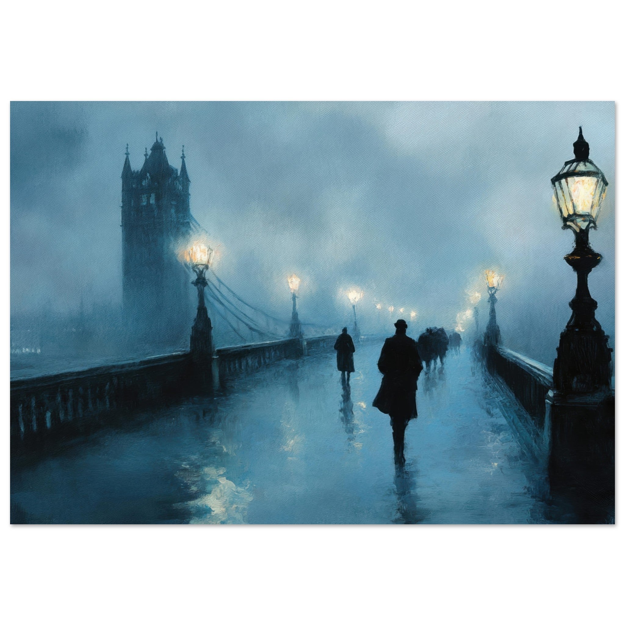 Aluminum Print Landscape - Foggy London Bridge at Dawn A misty morning vie - Shop Ai Art WebShop - Digital Art online Store