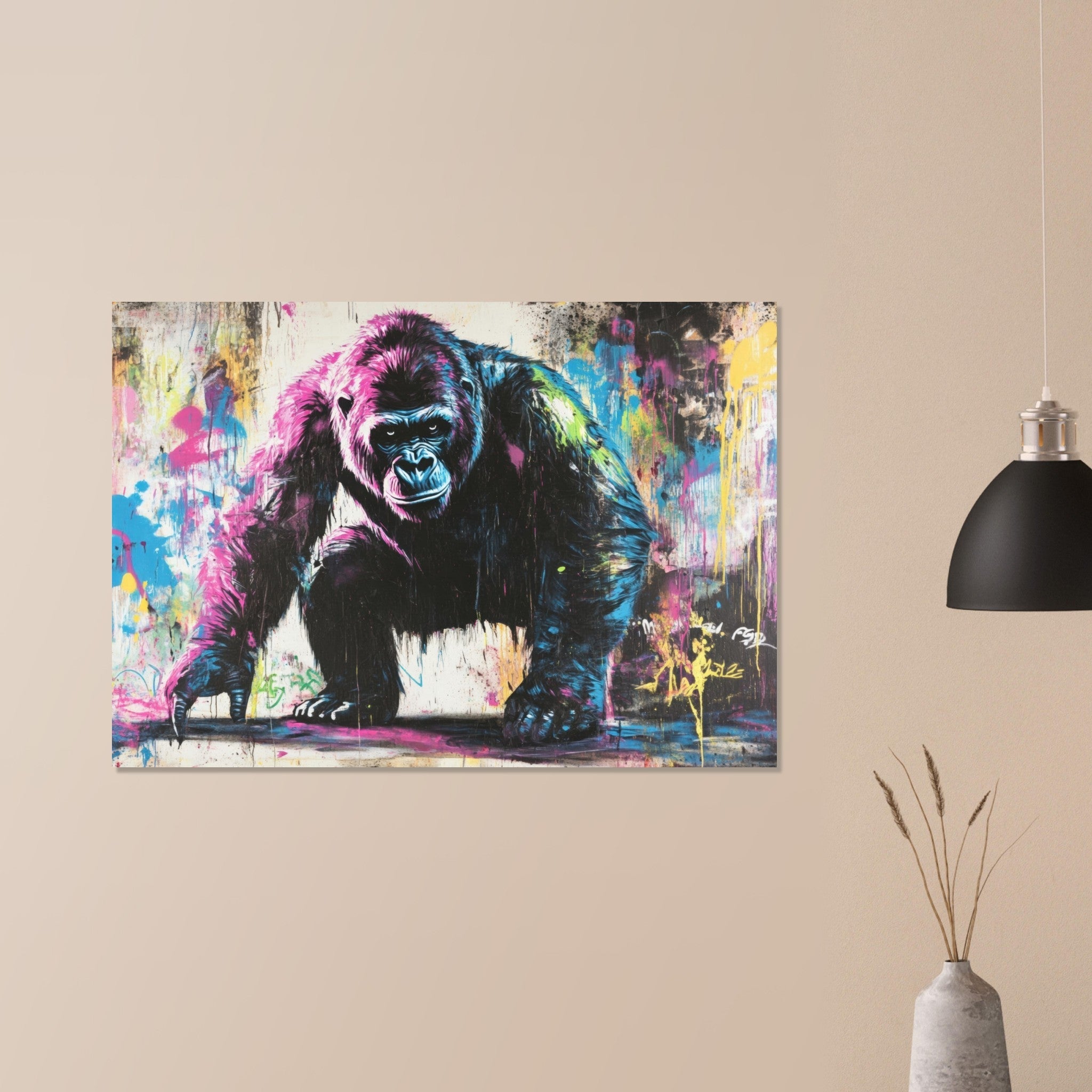 Aluminum Print Landscape - Graffiti - Style Street Art Gorilla A powerful 3 - Shop Ai Art WebShop - Digital Art online Store