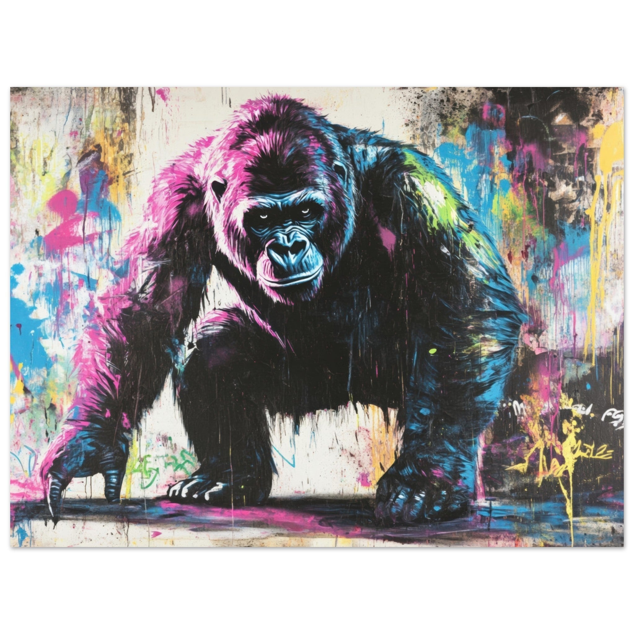 Aluminum Print Landscape - Graffiti - Style Street Art Gorilla A powerful 3 - Shop Ai Art WebShop - Digital Art online Store