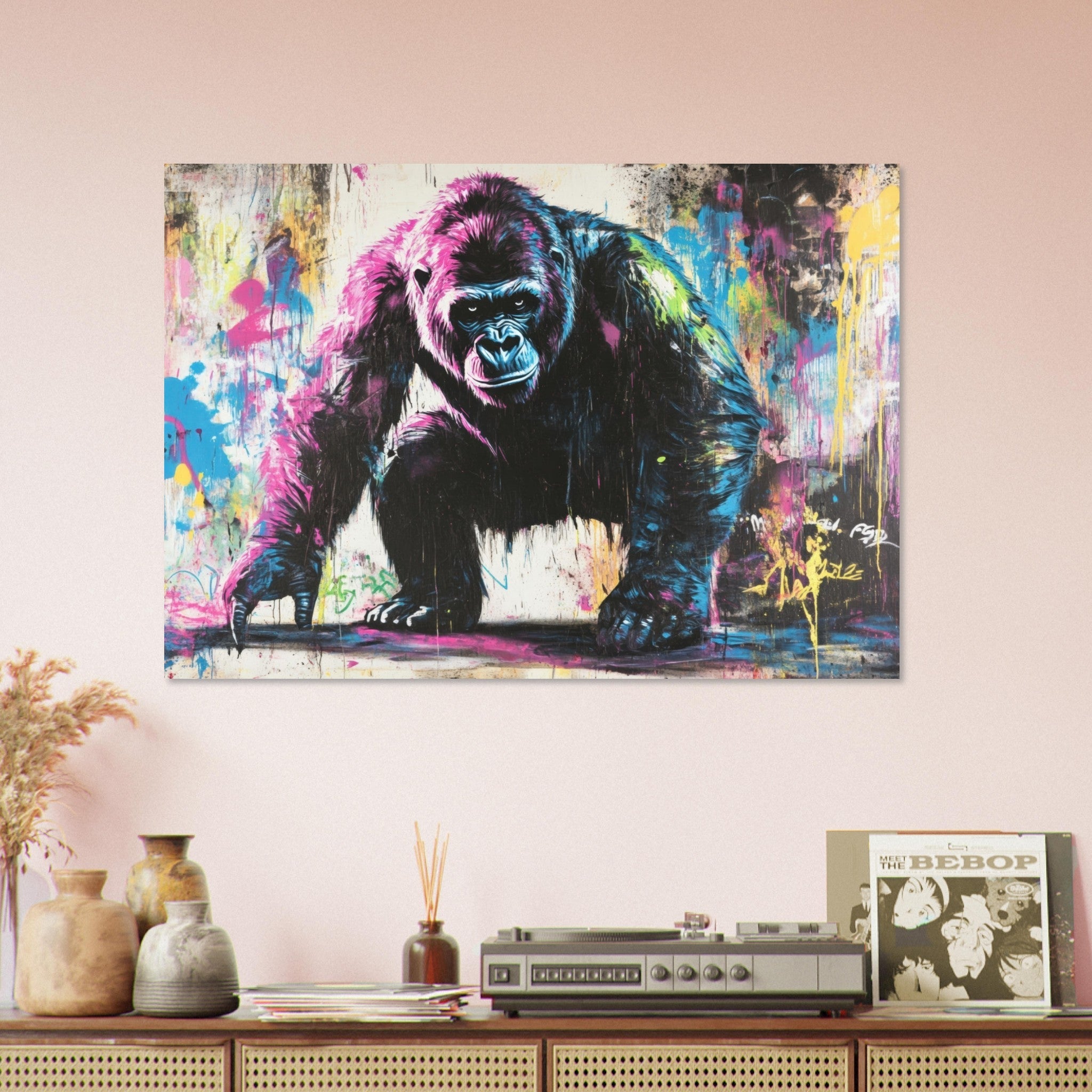 Aluminum Print Landscape - Graffiti - Style Street Art Gorilla A powerful 3 - Shop Ai Art WebShop - Digital Art online Store