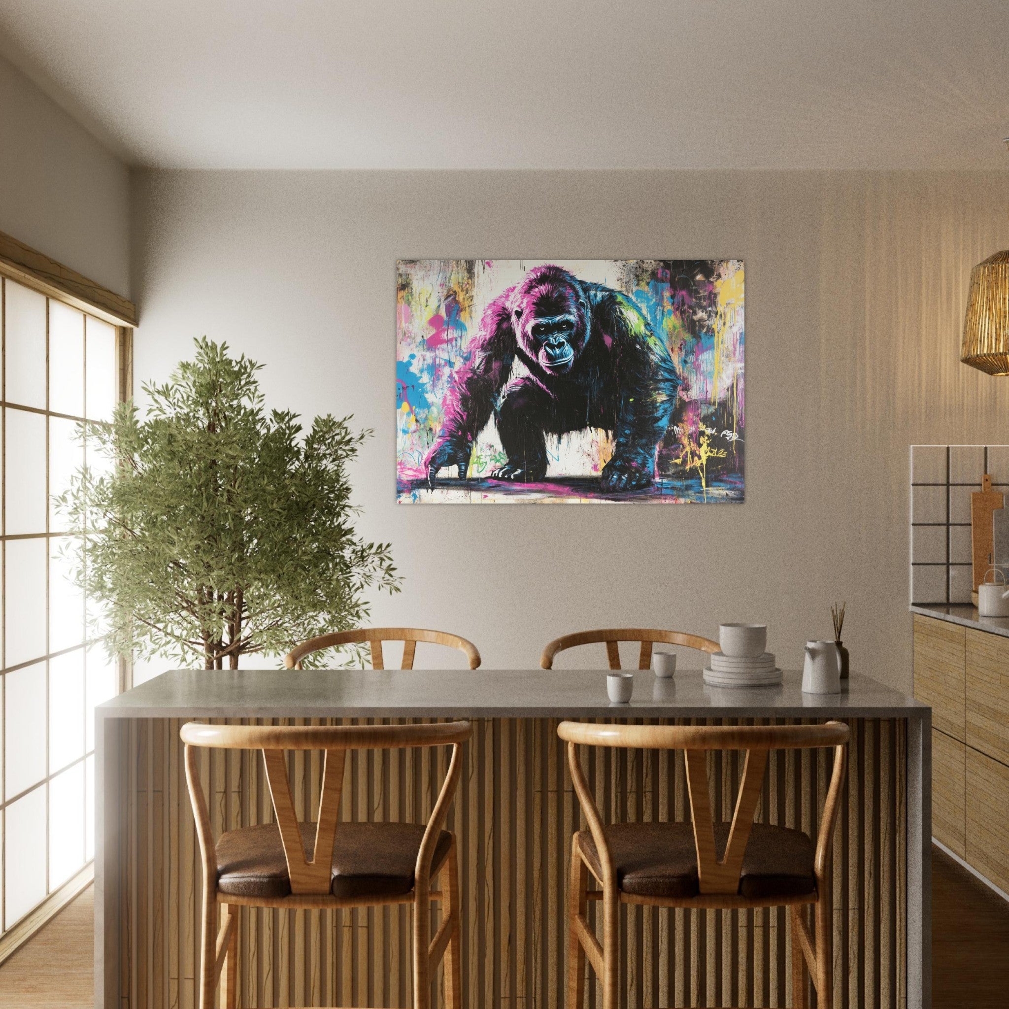 Aluminum Print Landscape - Graffiti - Style Street Art Gorilla A powerful 3 - Shop Ai Art WebShop - Digital Art online Store