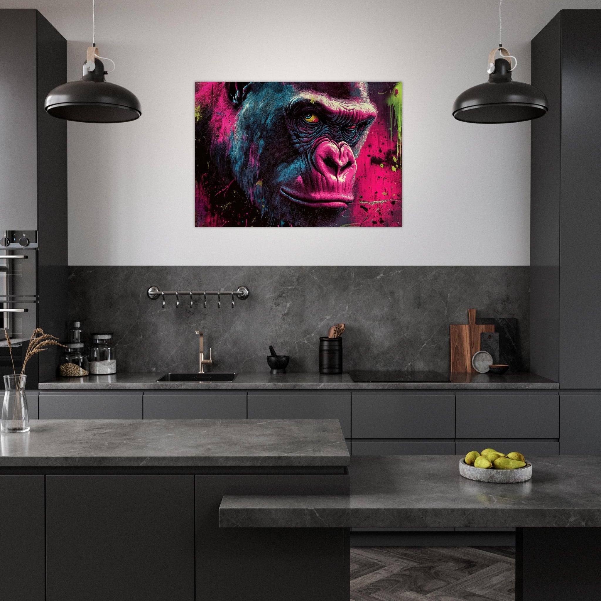 Aluminum Print Landscape - Graffiti - Style Street Art Gorilla A powerful 6 - Shop Ai Art WebShop - Digital Art online Store