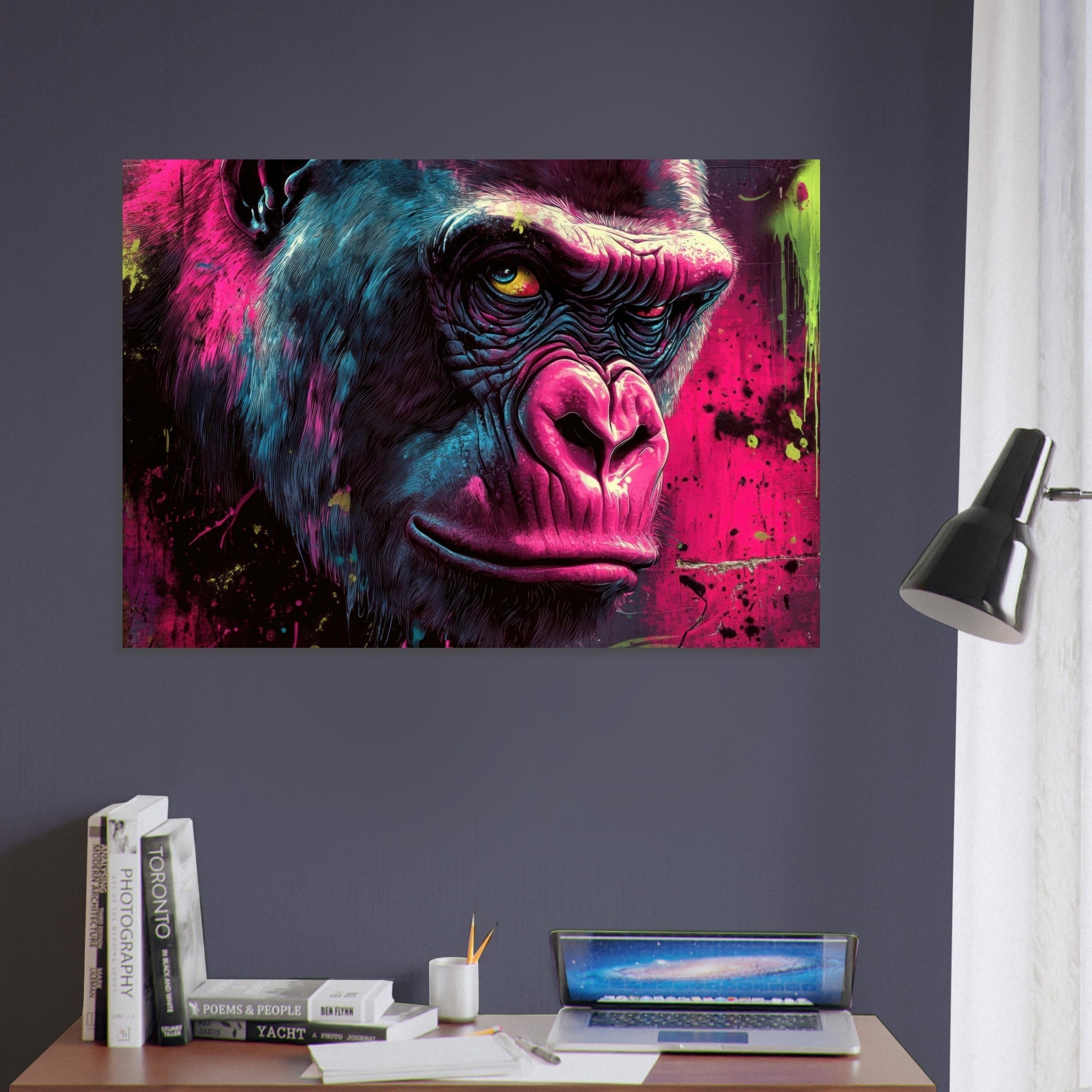Aluminum Print Landscape - Graffiti - Style Street Art Gorilla A powerful 6 - Shop Ai Art WebShop - Digital Art online Store