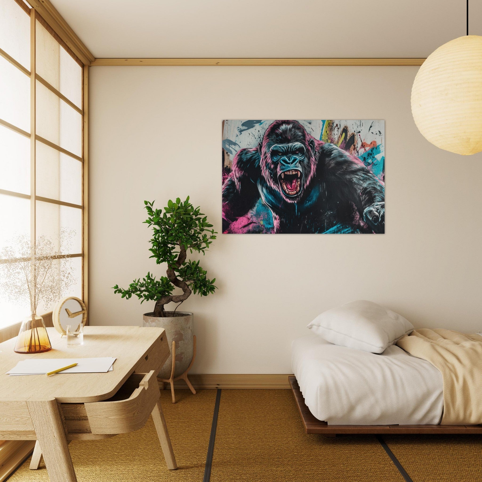Aluminum Print Landscape - Graffiti - Style Street Art Gorilla A powerful 7 - Shop Ai Art WebShop - Digital Art online Store
