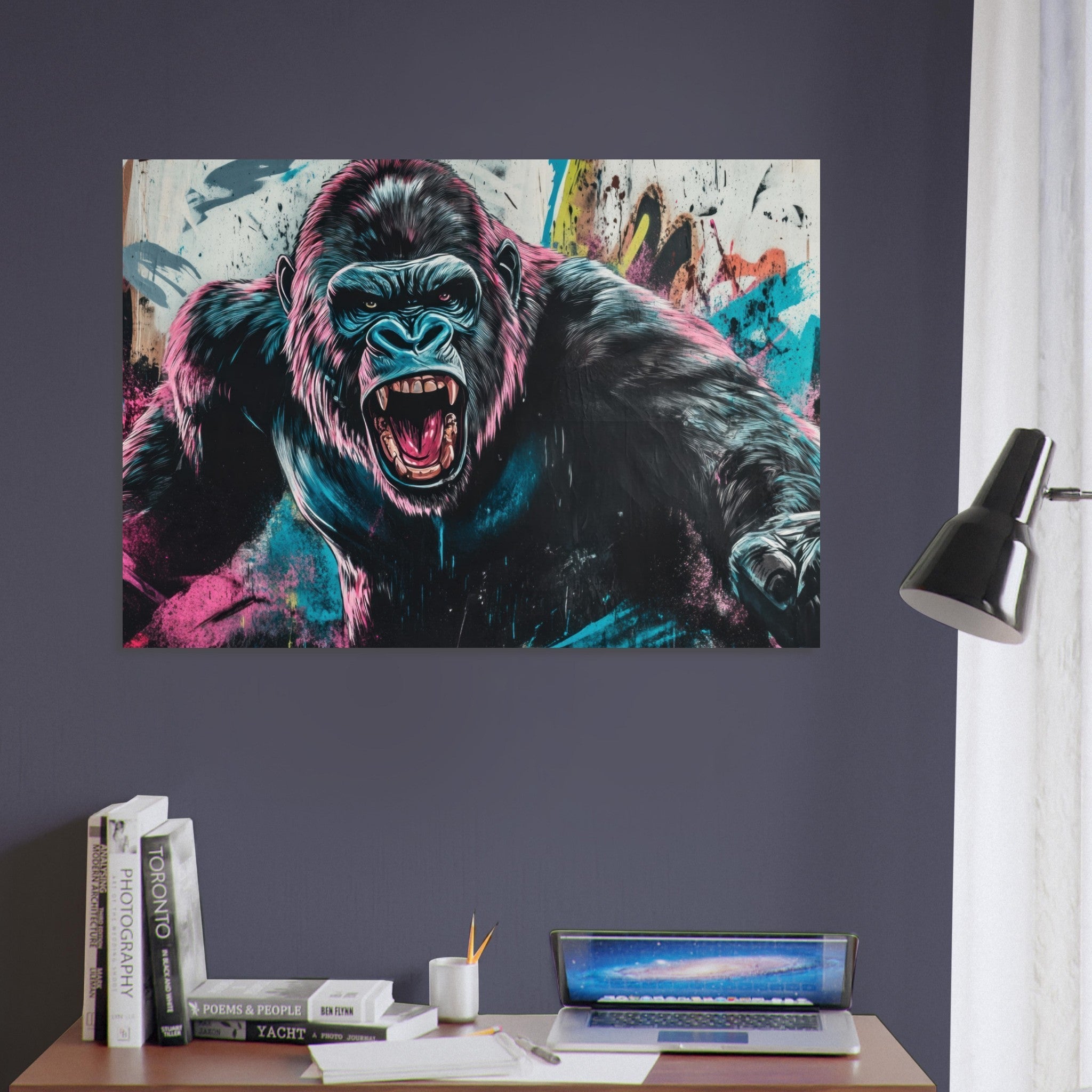 Aluminum Print Landscape - Graffiti - Style Street Art Gorilla A powerful 7 - Shop Ai Art WebShop - Digital Art online Store