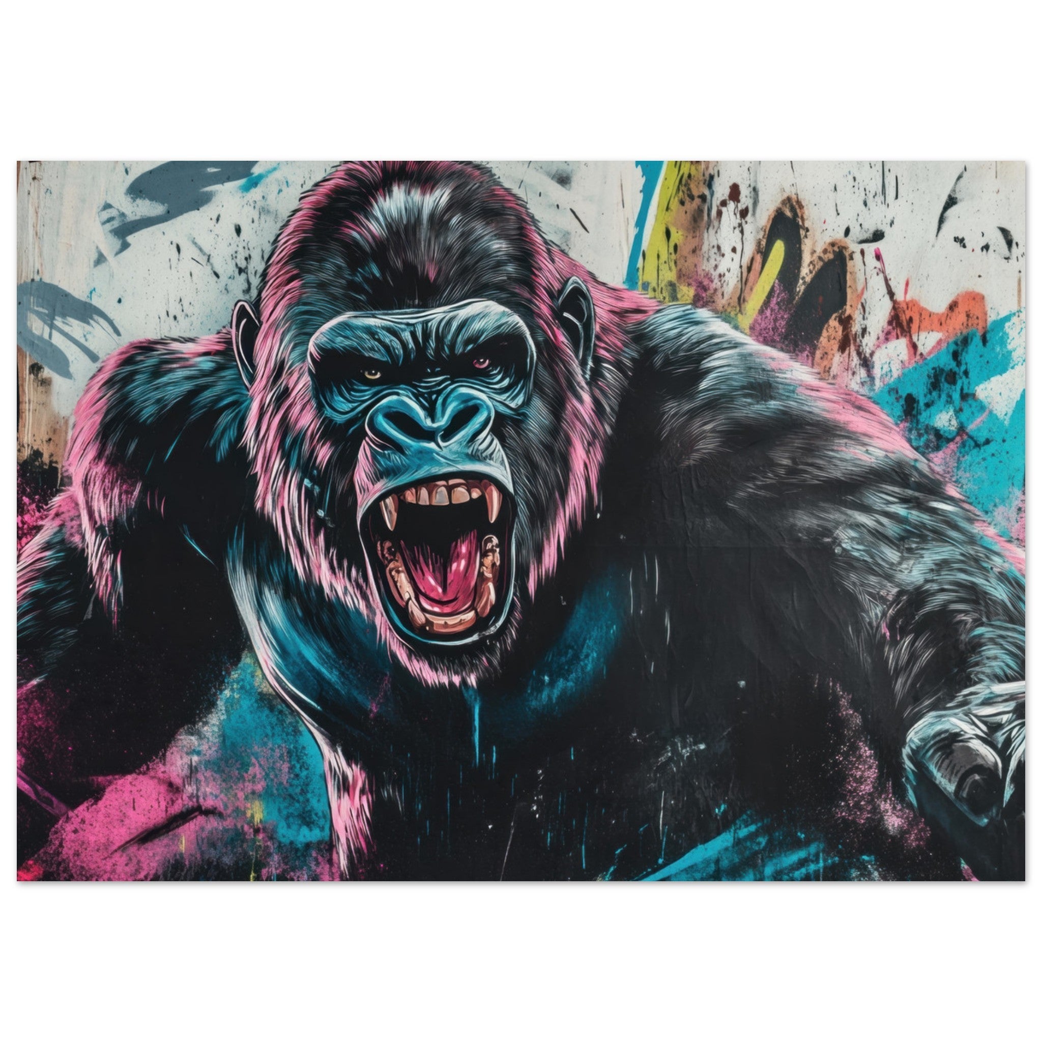 Aluminum Print Landscape - Graffiti - Style Street Art Gorilla A powerful 7 - Shop Ai Art WebShop - Digital Art online Store