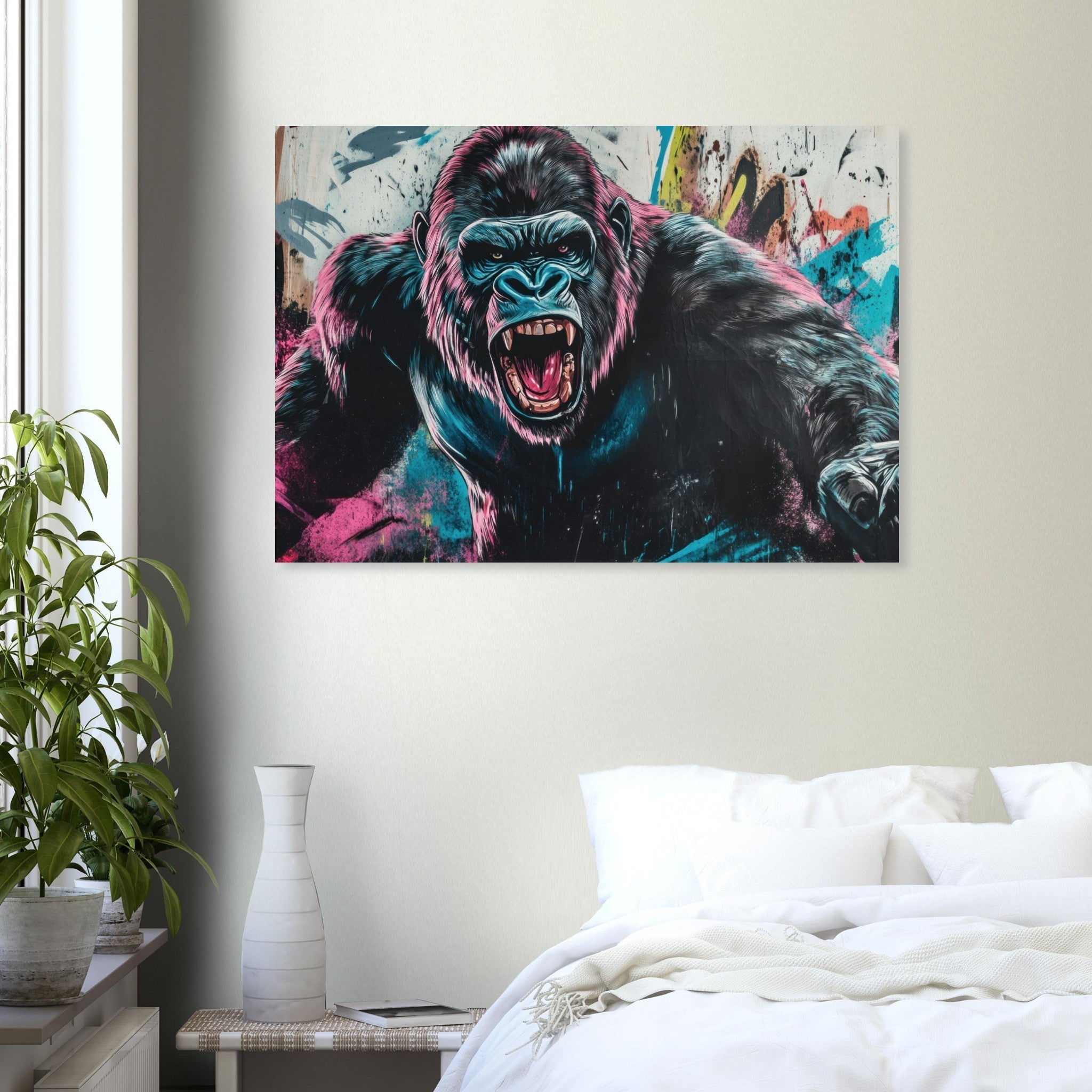 Aluminum Print Landscape - Graffiti - Style Street Art Gorilla A powerful 7 - Shop Ai Art WebShop - Digital Art online Store