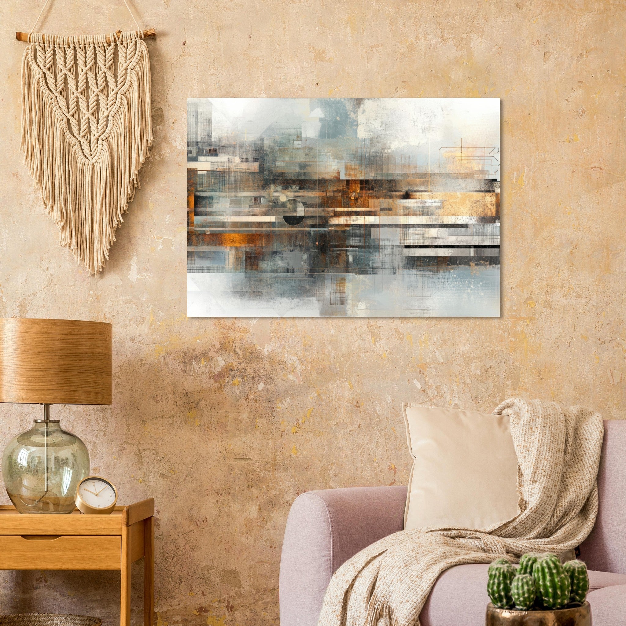 Aluminum Print Landscape - Mechanical Mirage Interlocking metallic structure 2 - Shop Ai Art WebShop - Digital Art online Store