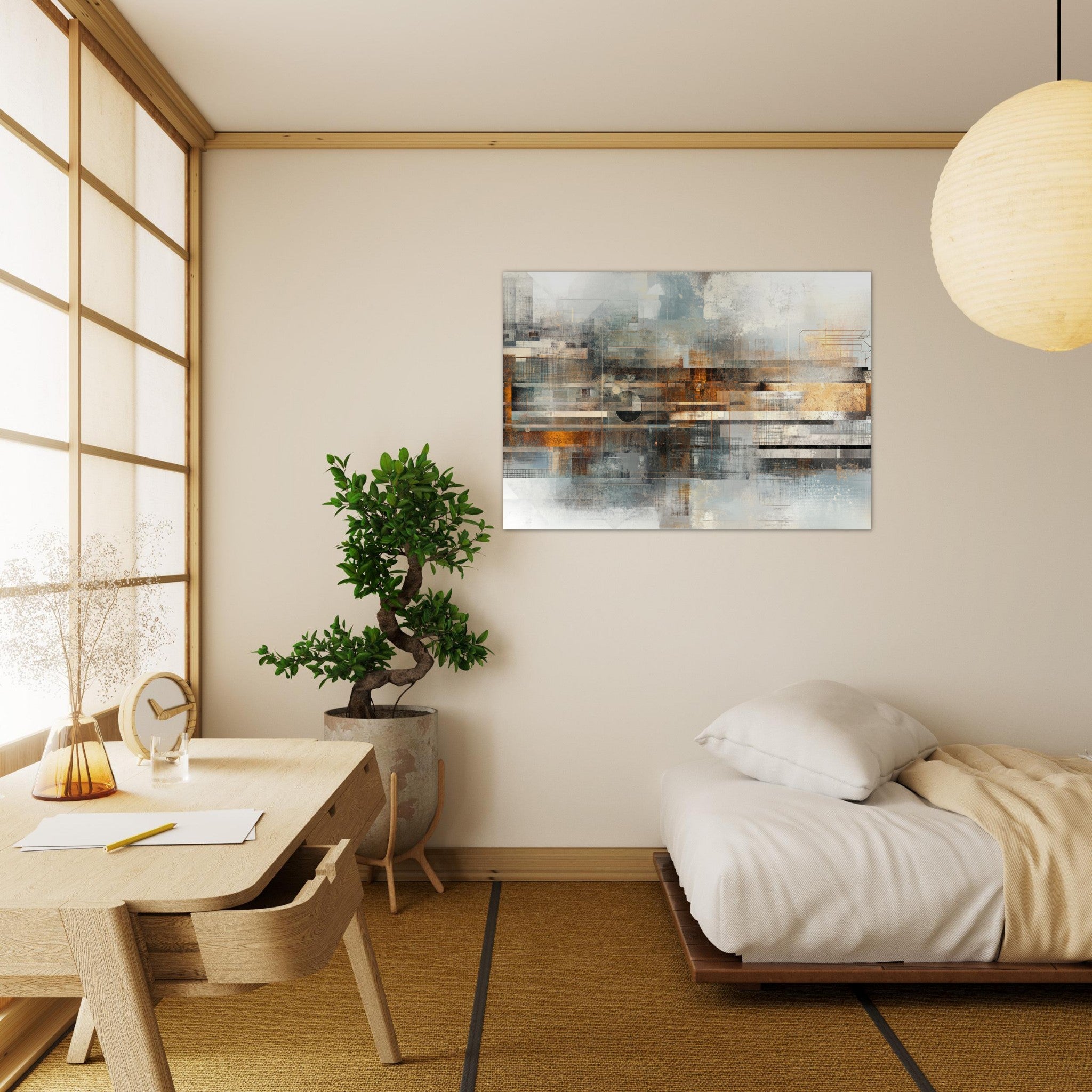 Aluminum Print Landscape - Mechanical Mirage Interlocking metallic structure 2 - Shop Ai Art WebShop - Digital Art online Store