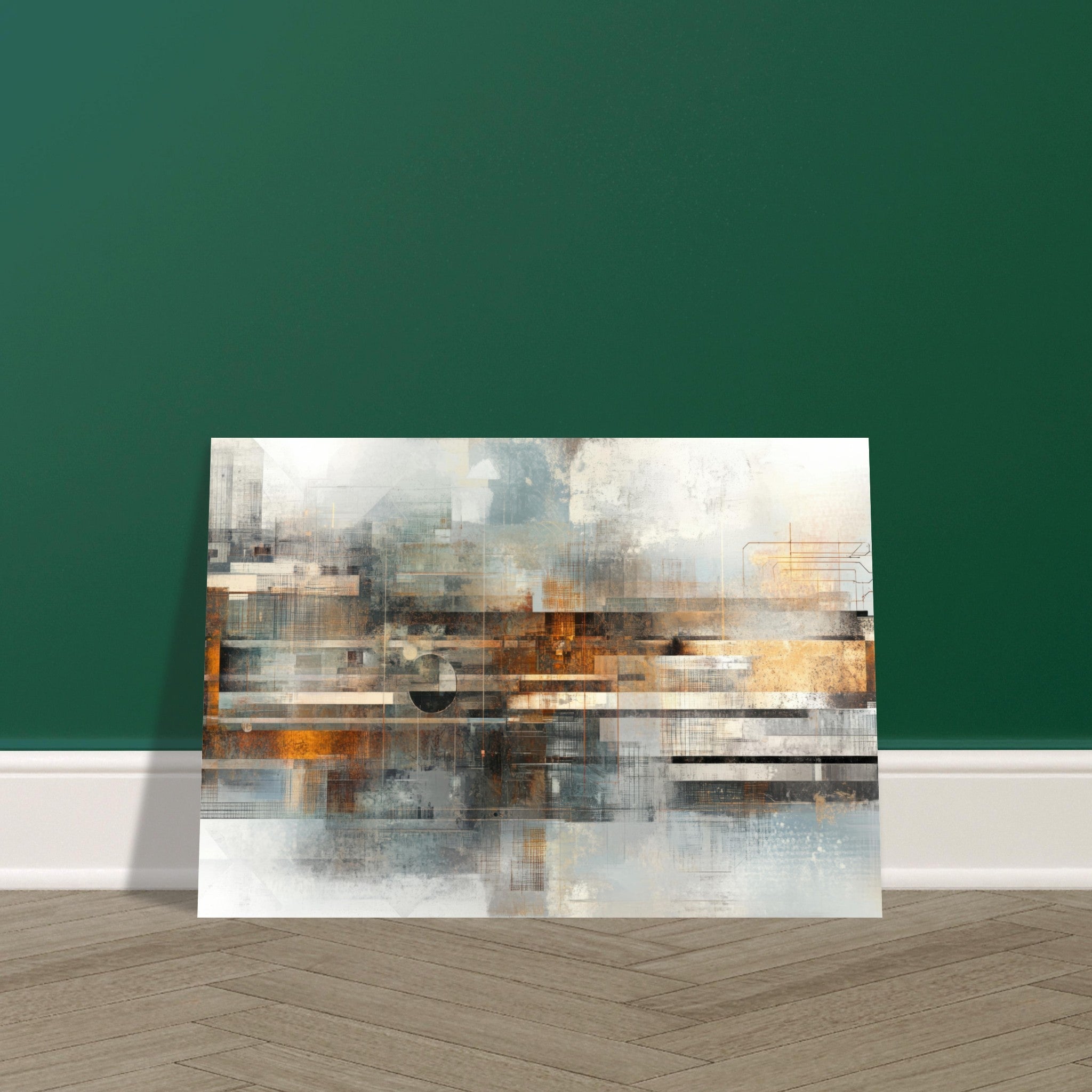 Aluminum Print Landscape - Mechanical Mirage Interlocking metallic structure 2 - Shop Ai Art WebShop - Digital Art Store