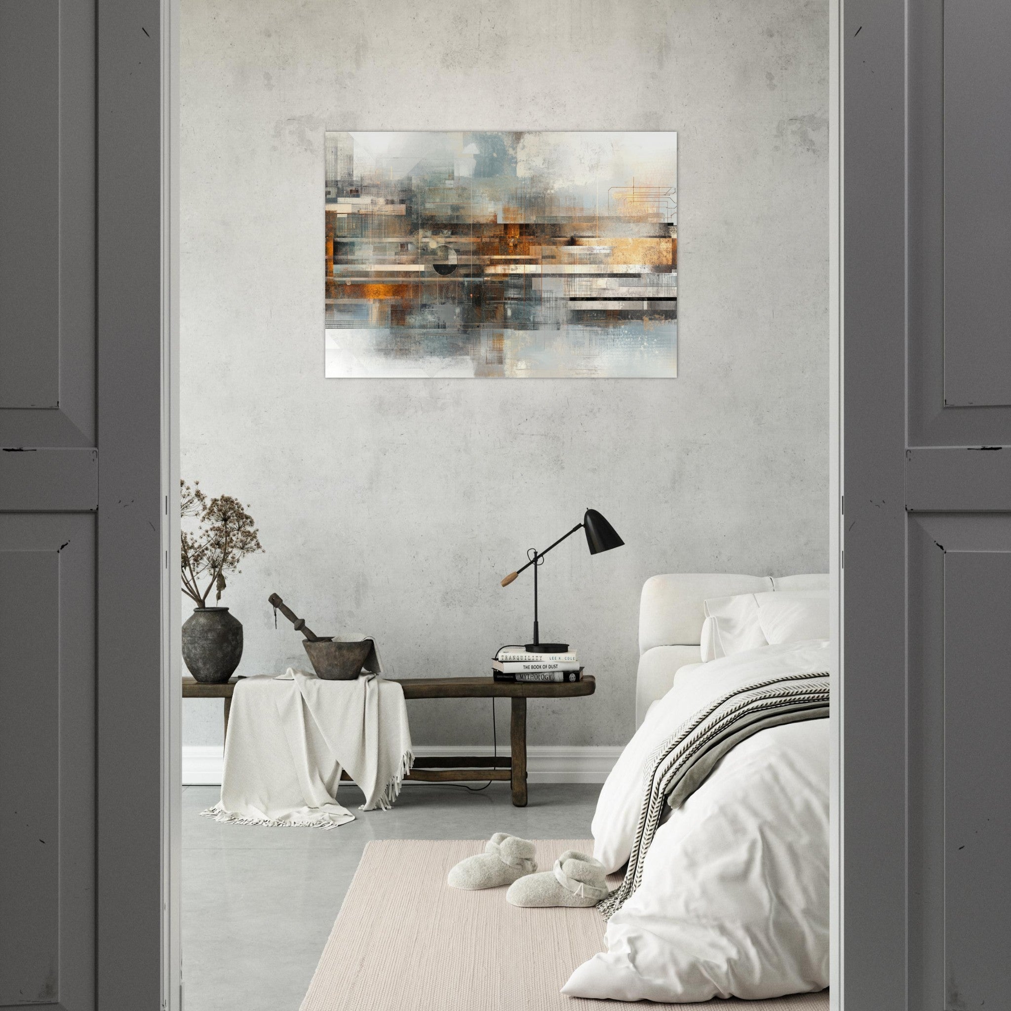Aluminum Print Landscape - Mechanical Mirage Interlocking metallic structure 2 - Shop Ai Art WebShop - Digital Art Store