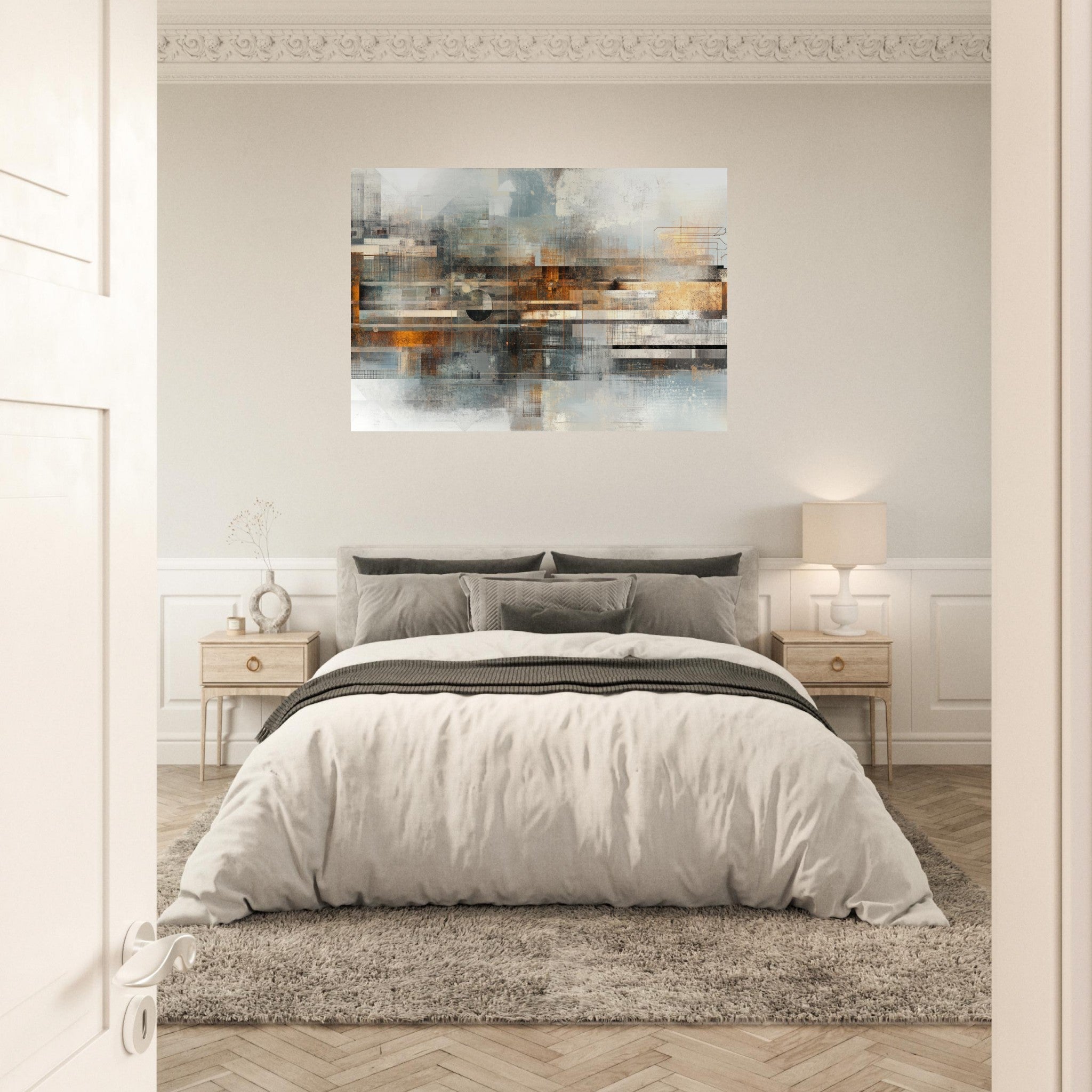 Aluminum Print Landscape - Mechanical Mirage Interlocking metallic structure 2 - Shop Ai Art WebShop - Digital Art online Store