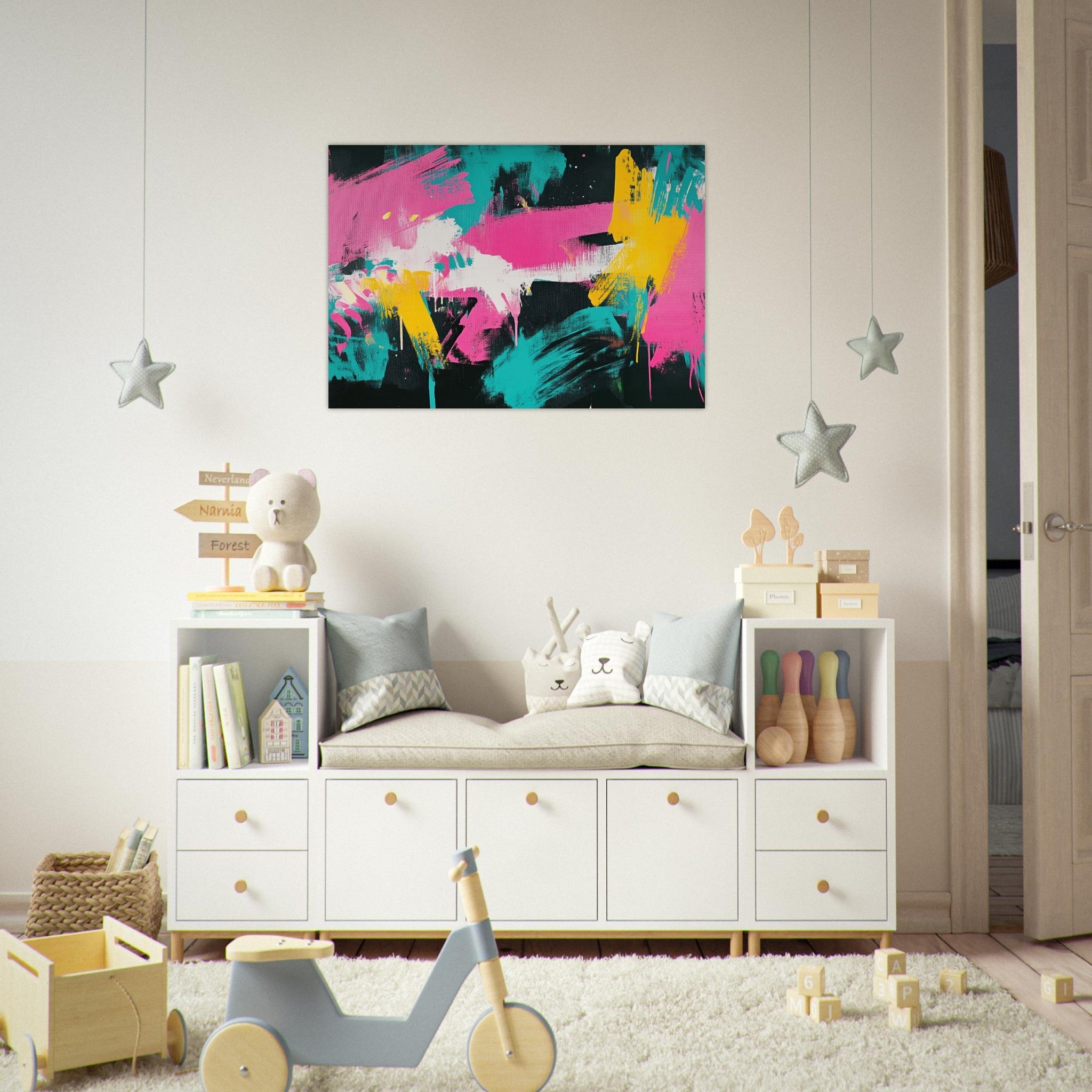 Aluminum Print Landscape - Neon Reverie An explosion of neon lights in pink - Shop Ai Art WebShop - Digital Art online Store