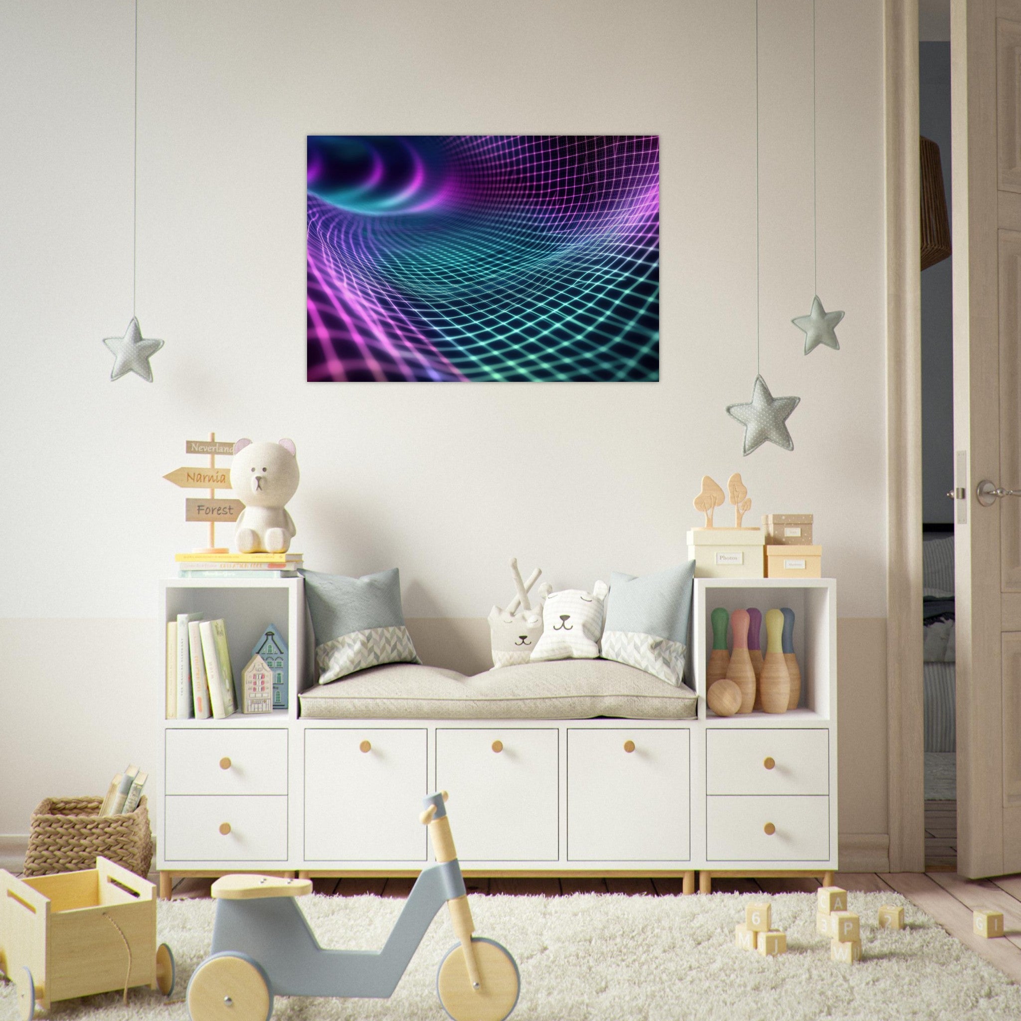 Aluminum Print Landscape - Quantum Reverberation Cascading waves of transit 2 - Shop Ai Art WebShop Digital Art online Store
