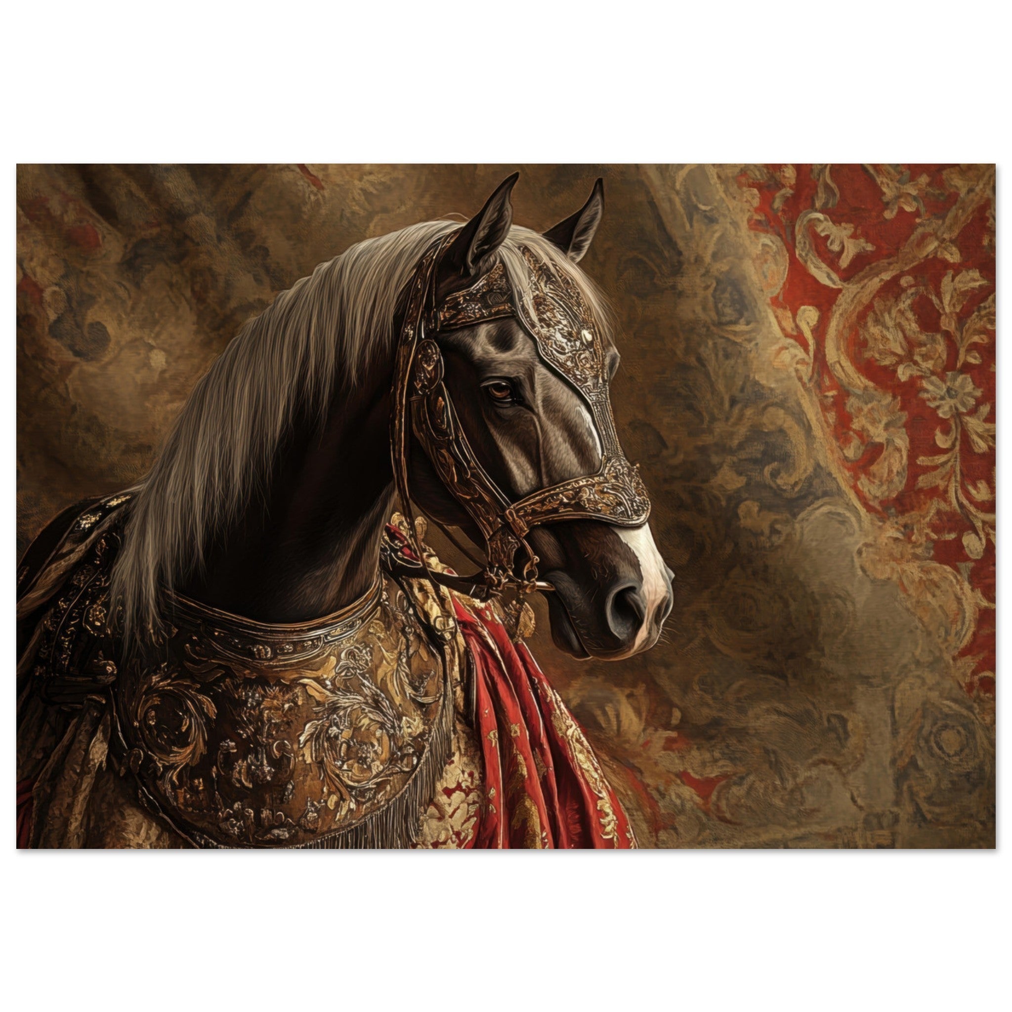 Aluminum Print Landscape - Renaissance Portrait of a Noble Horse A dignified - Shop Ai Art WebShop - Digital Art online Store