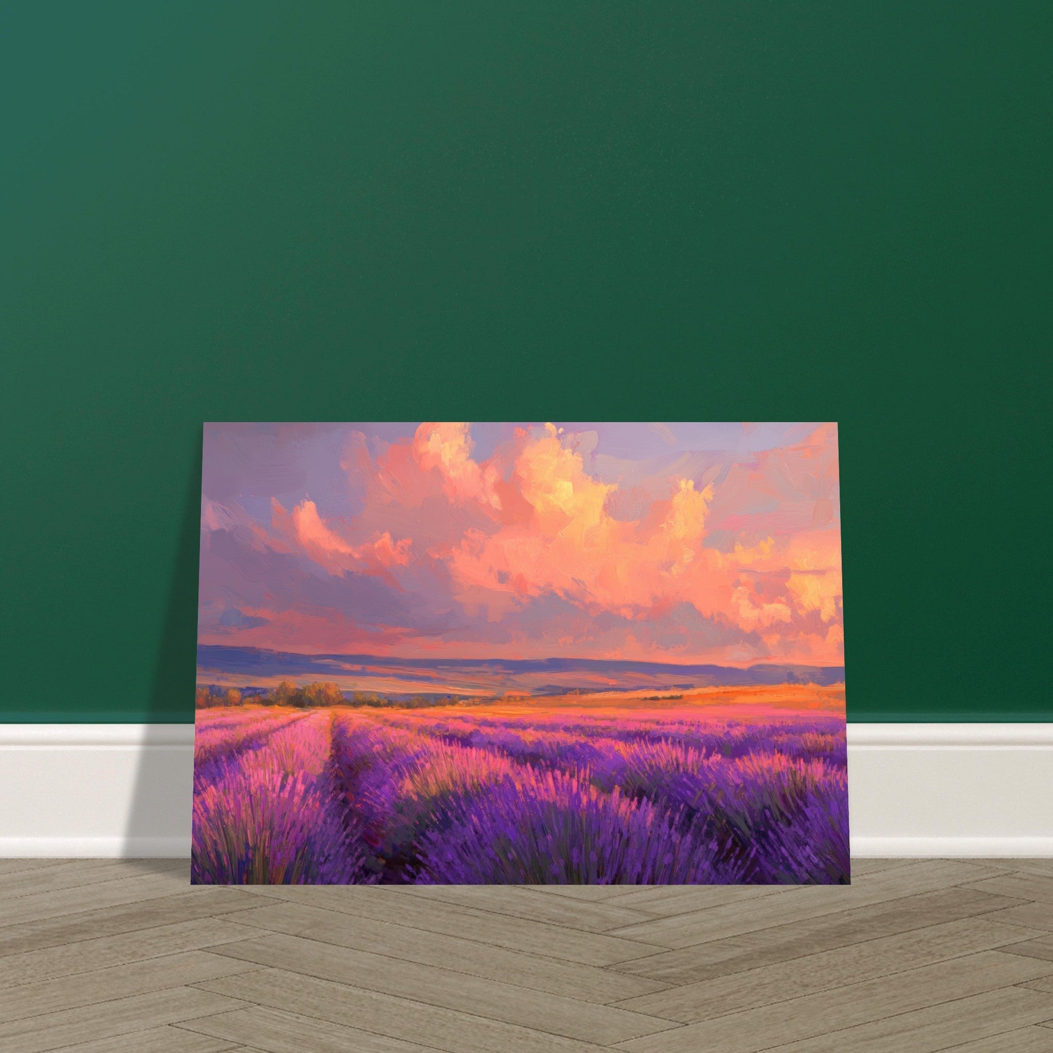 Aluminum Print Landscape - Rolling lavender fields under a pink - hued sunset - Shop Ai Art WebShop - Digital Art online Store