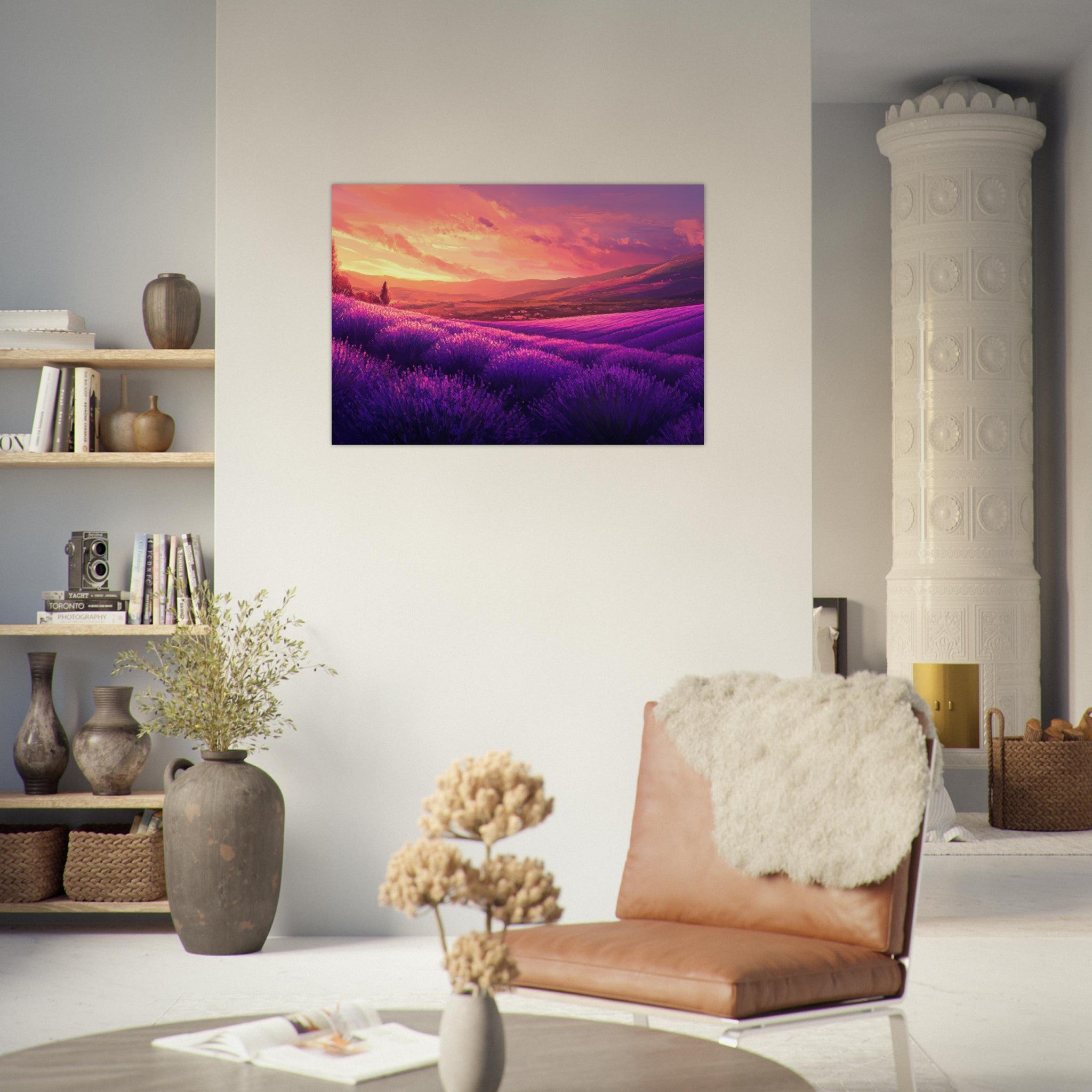 Aluminum Print Landscape - Rolling lavender fields under a pink - hued sunset 2 - Shop Ai Art WebShop - Digital Art online Store