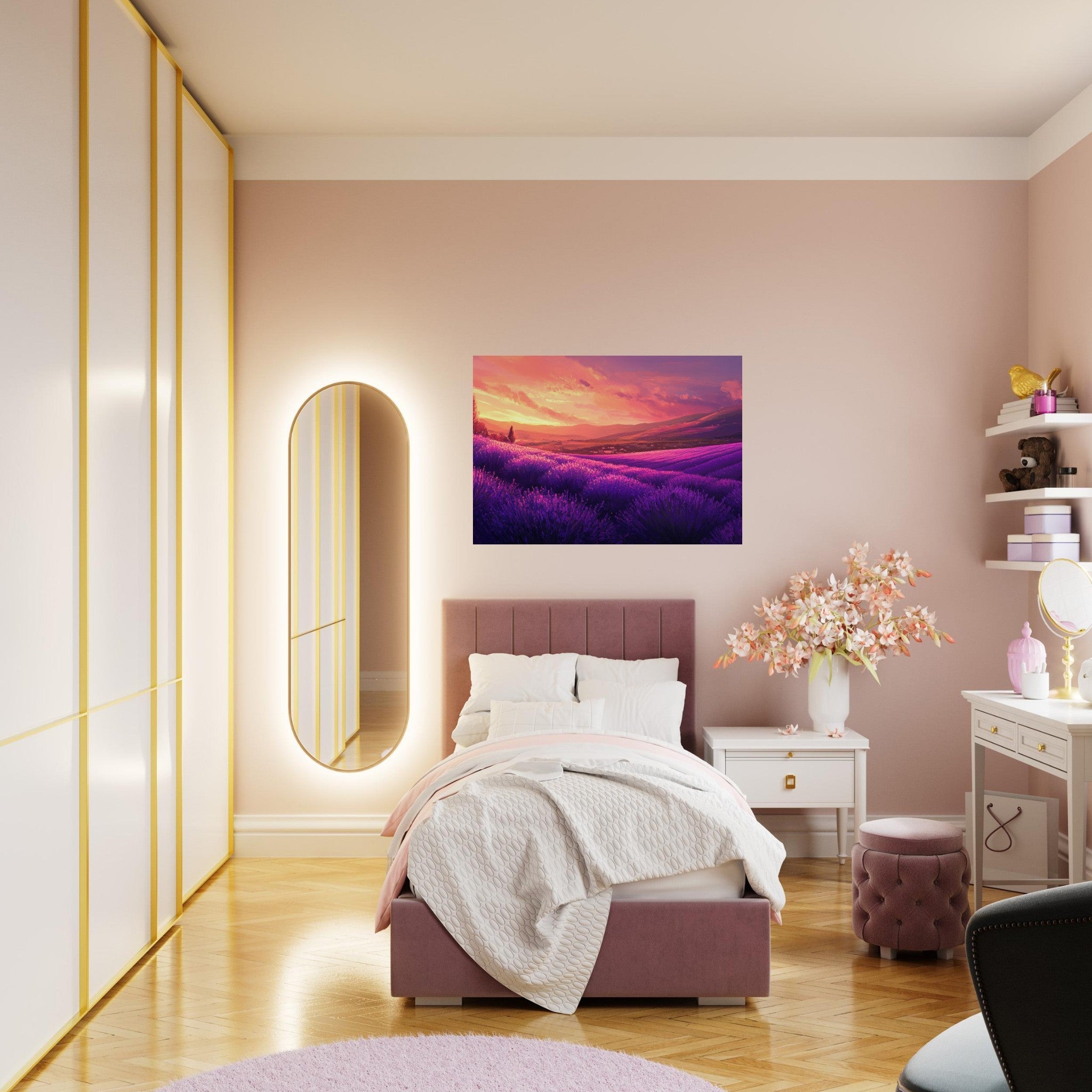 Aluminum Print Landscape - Rolling lavender fields under a pink - hued sunset 2 - Shop Ai Art WebShop - Digital Art online Store