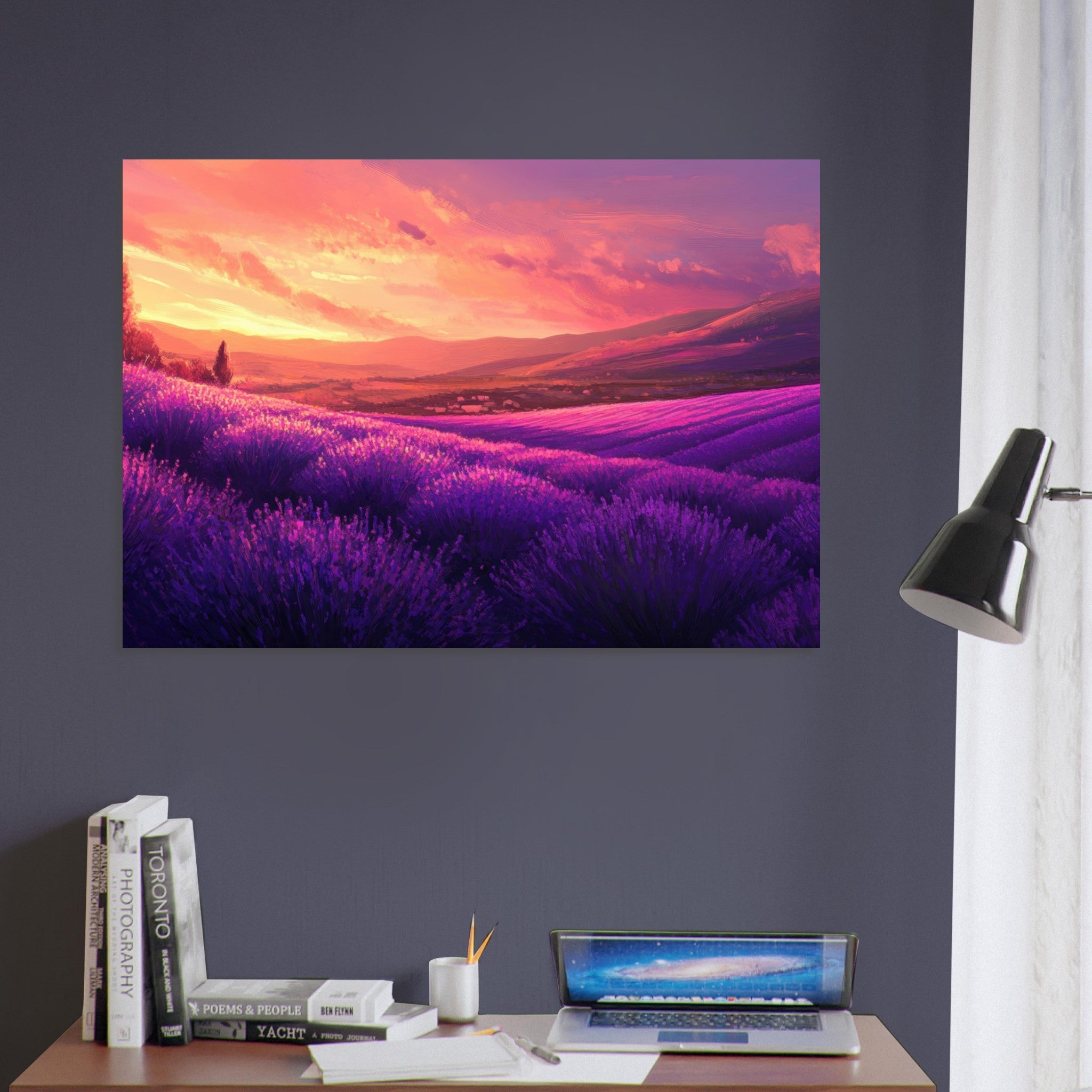 Aluminum Print Landscape - Rolling lavender fields under a pink - hued sunset 2 - Shop Ai Art WebShop - Digital Art online Store