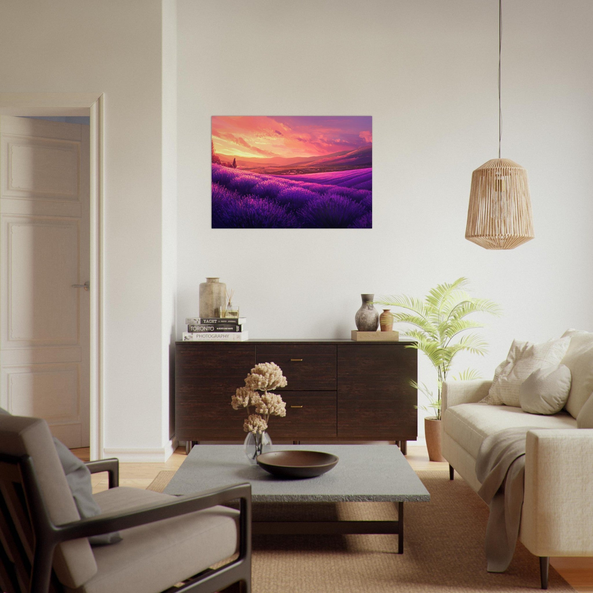 Aluminum Print Landscape - Rolling lavender fields under a pink - hued sunset 2 - Shop Ai Art WebShop - Digital Art online Store