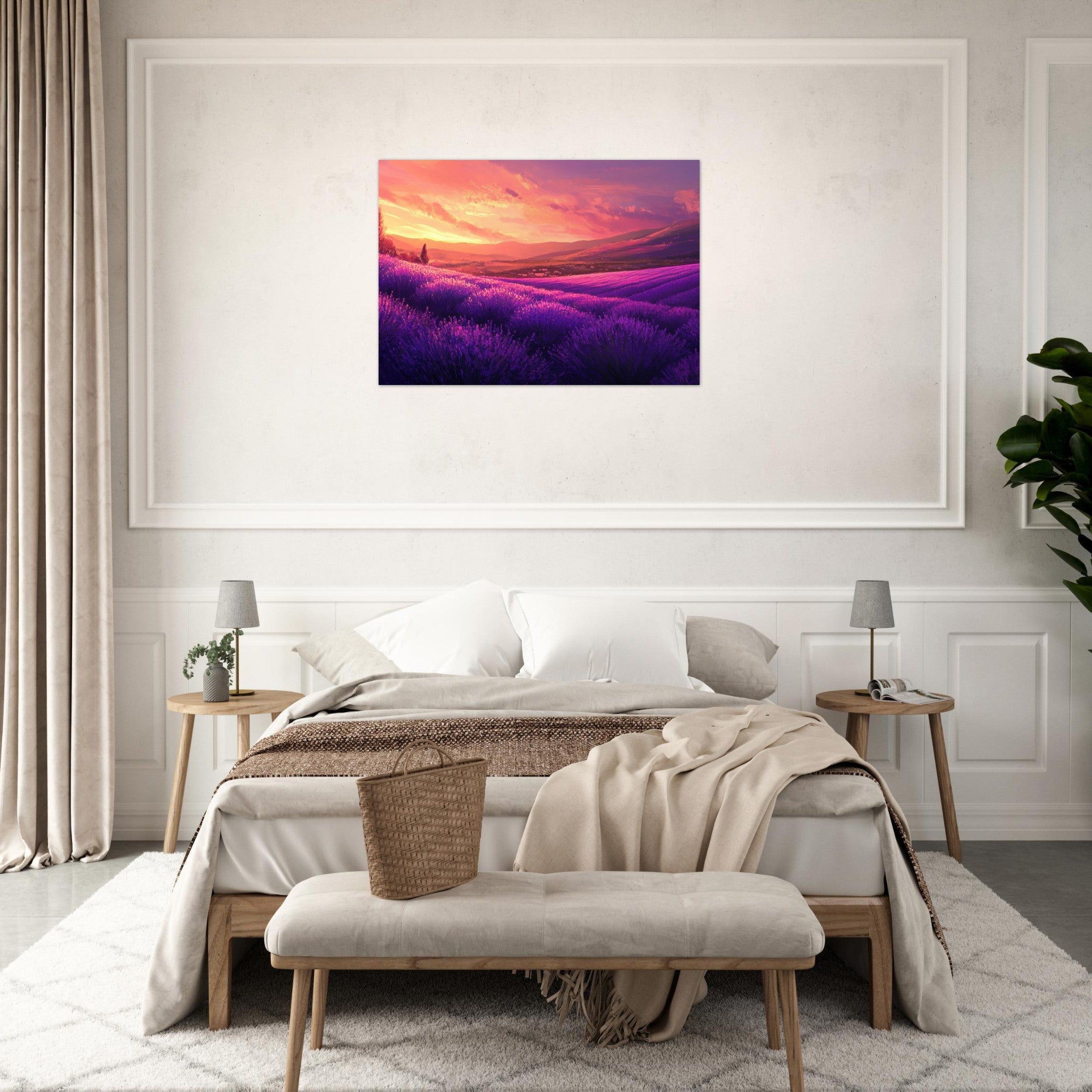 Aluminum Print Landscape - Rolling lavender fields under a pink - hued sunset 2 - Shop Ai Art WebShop - Digital Art online Store