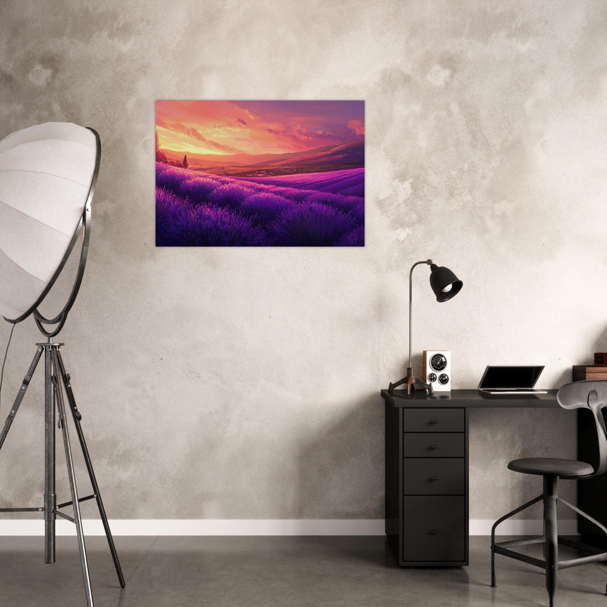 Aluminum Print Landscape - Rolling lavender fields under a pink - hued sunset 2 - Shop Ai Art WebShop - Digital Art online Store