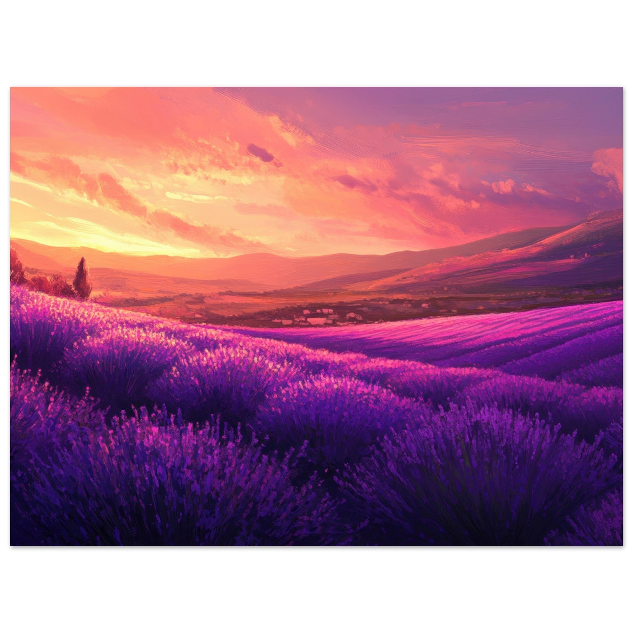 Aluminum Print Landscape - Rolling lavender fields under a pink - hued sunset 2 - Shop Ai Art WebShop - Digital Art online Store