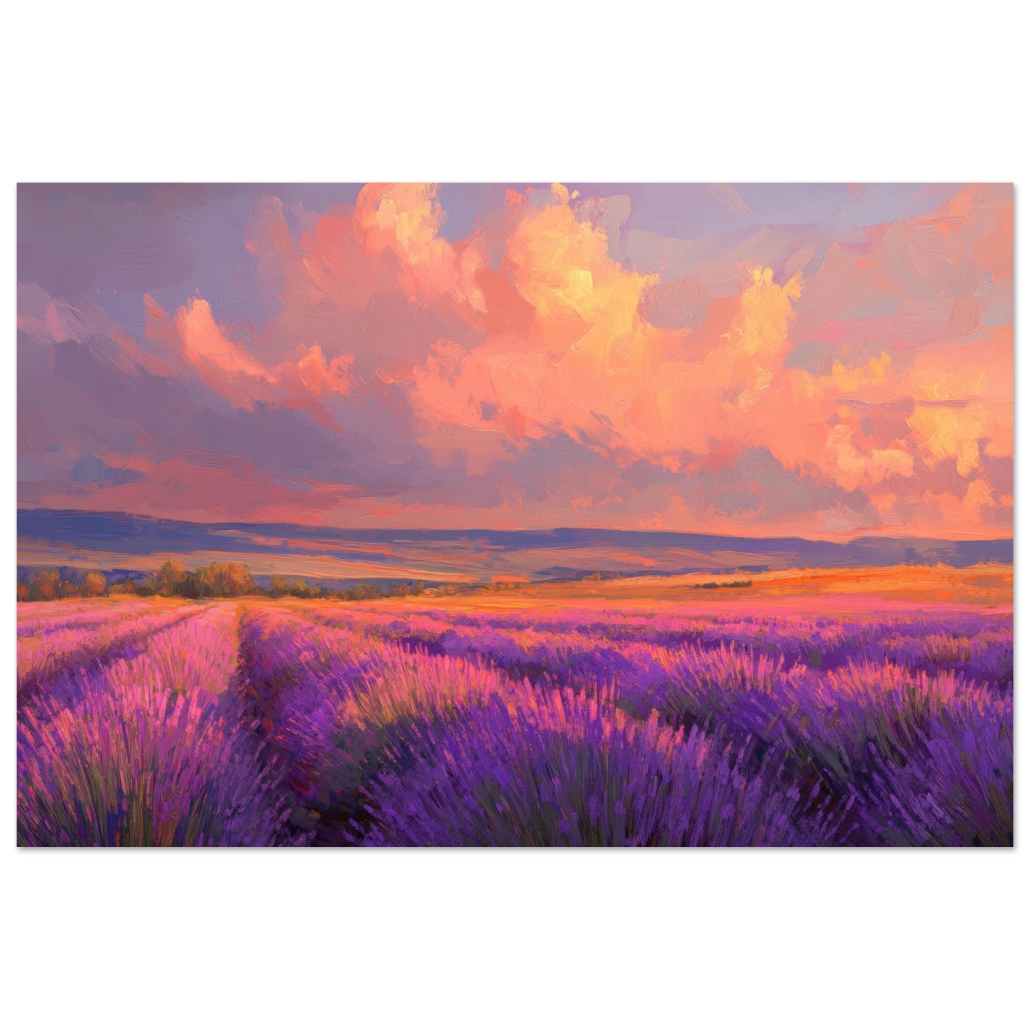 Aluminum Print Landscape - Rolling lavender fields under a pink - hued sunset - Shop Ai Art WebShop - Digital Art online Store