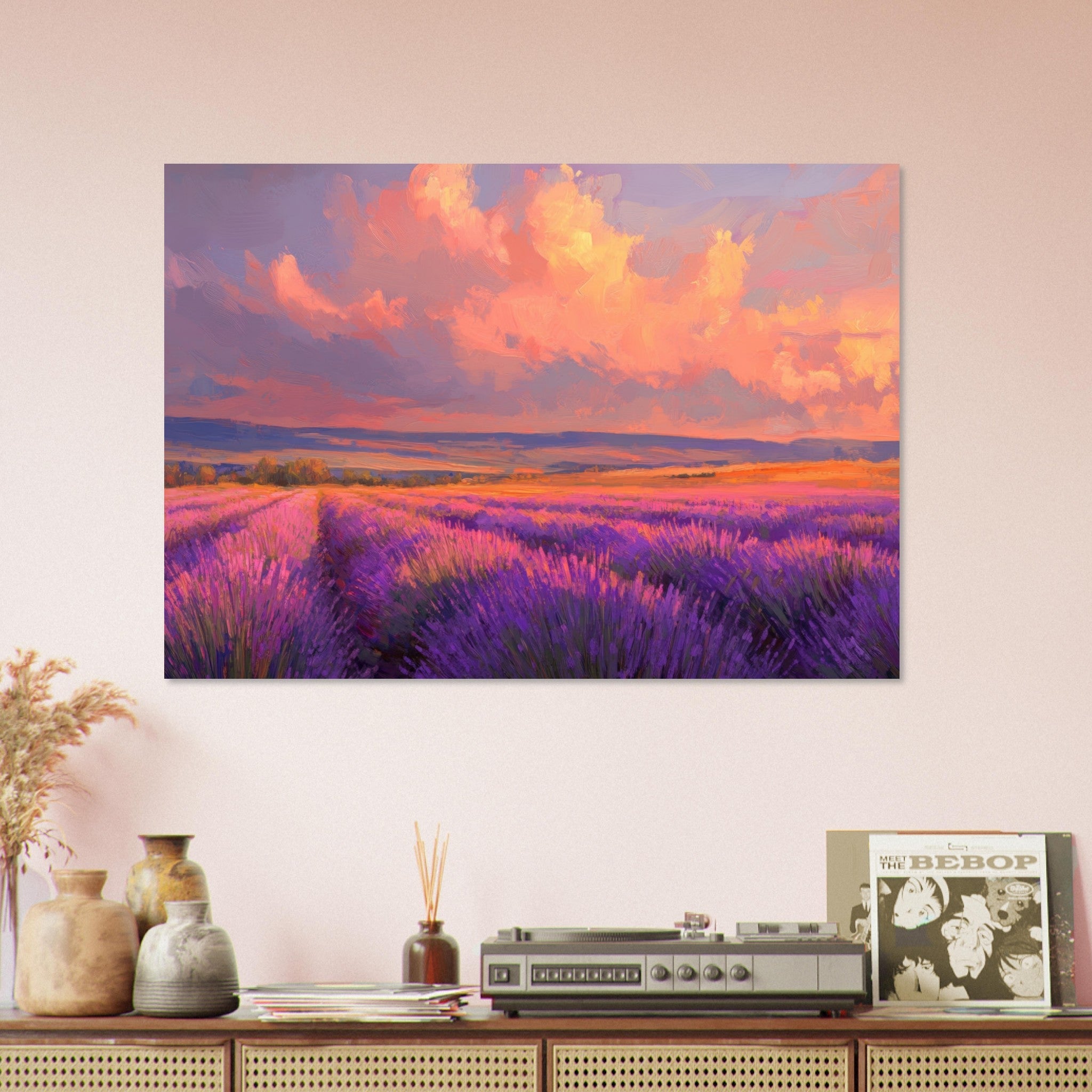 Aluminum Print Landscape - Rolling lavender fields under a pink - hued sunset - Shop Ai Art WebShop - Digital Art online Store