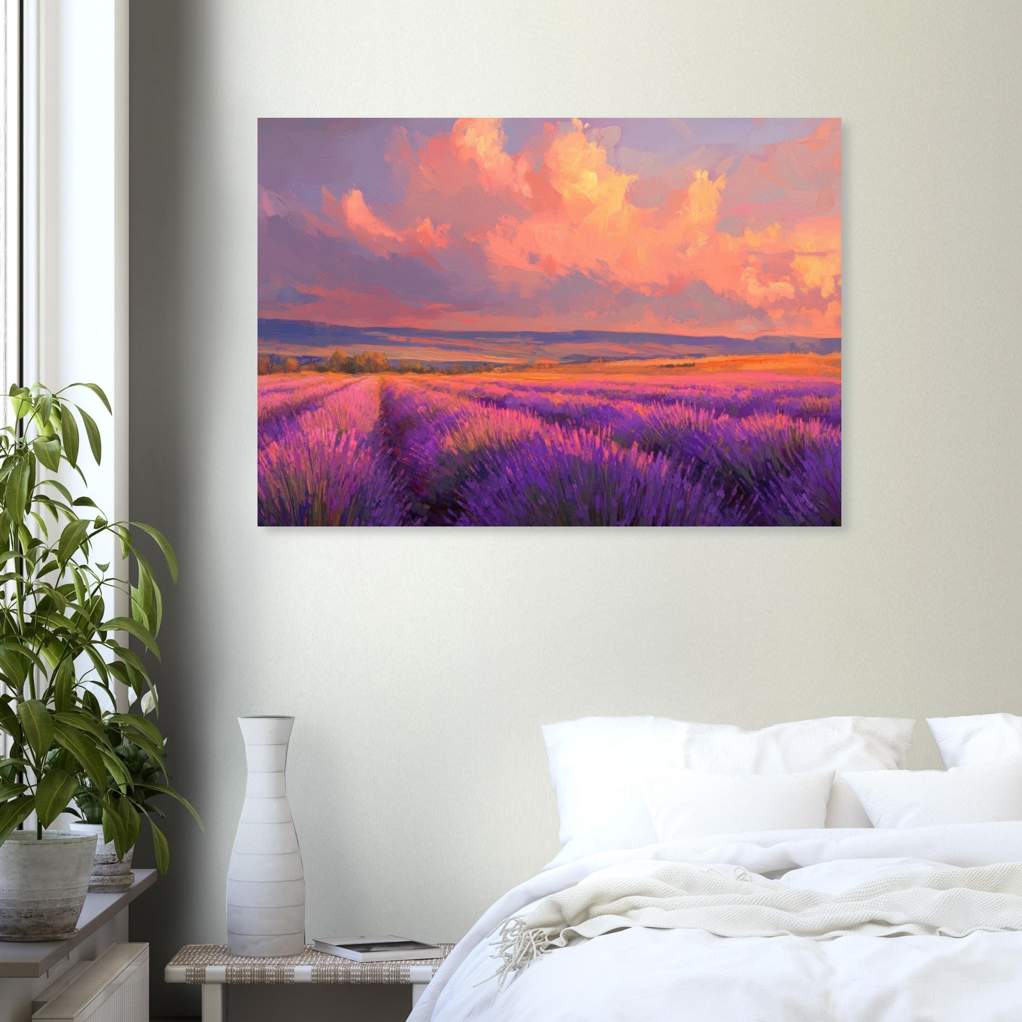 Aluminum Print Landscape - Rolling lavender fields under a pink - hued sunset - Shop Ai Art WebShop - Digital Art online Store