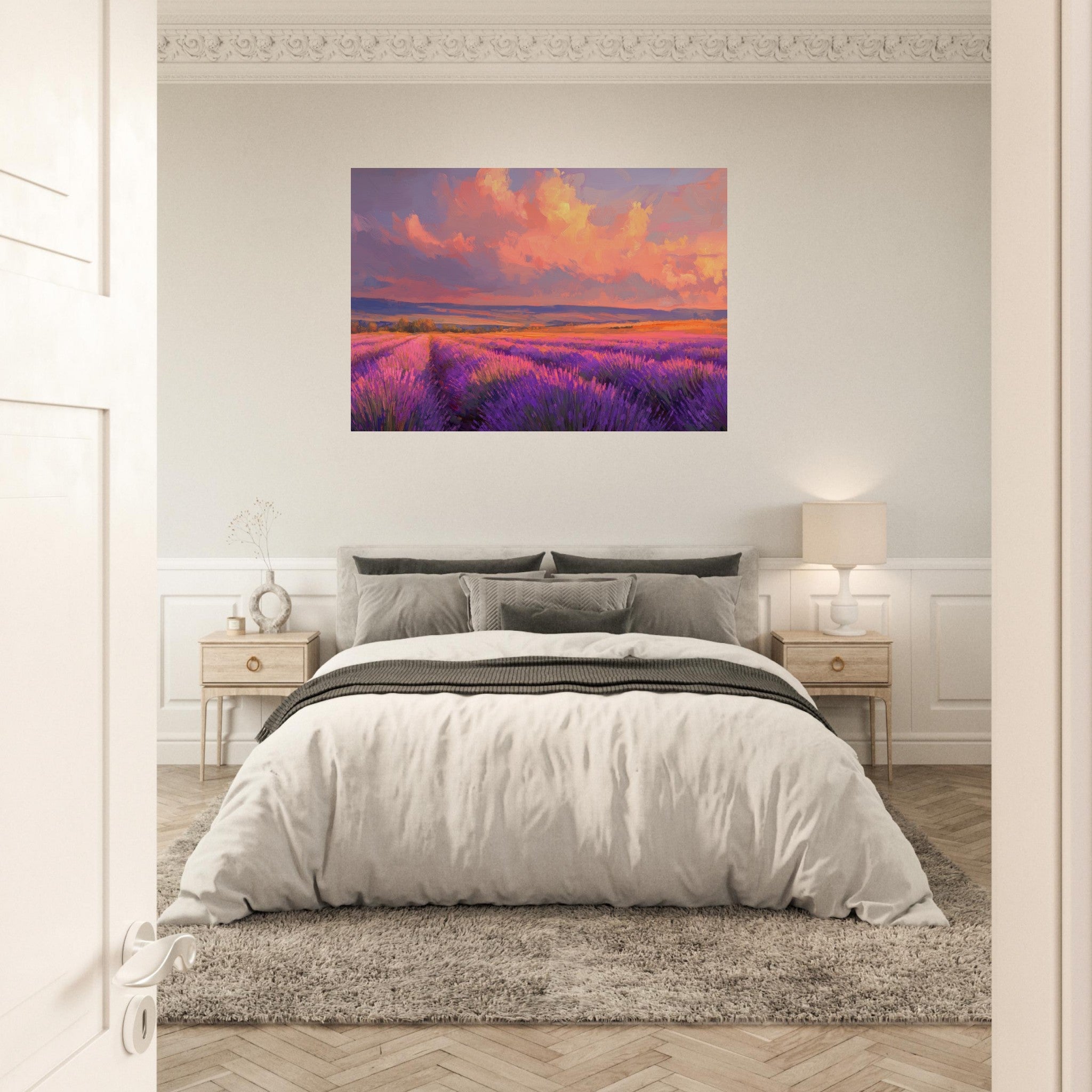 Aluminum Print Landscape - Rolling lavender fields under a pink - hued sunset - Shop Ai Art WebShop - Digital Art online Store
