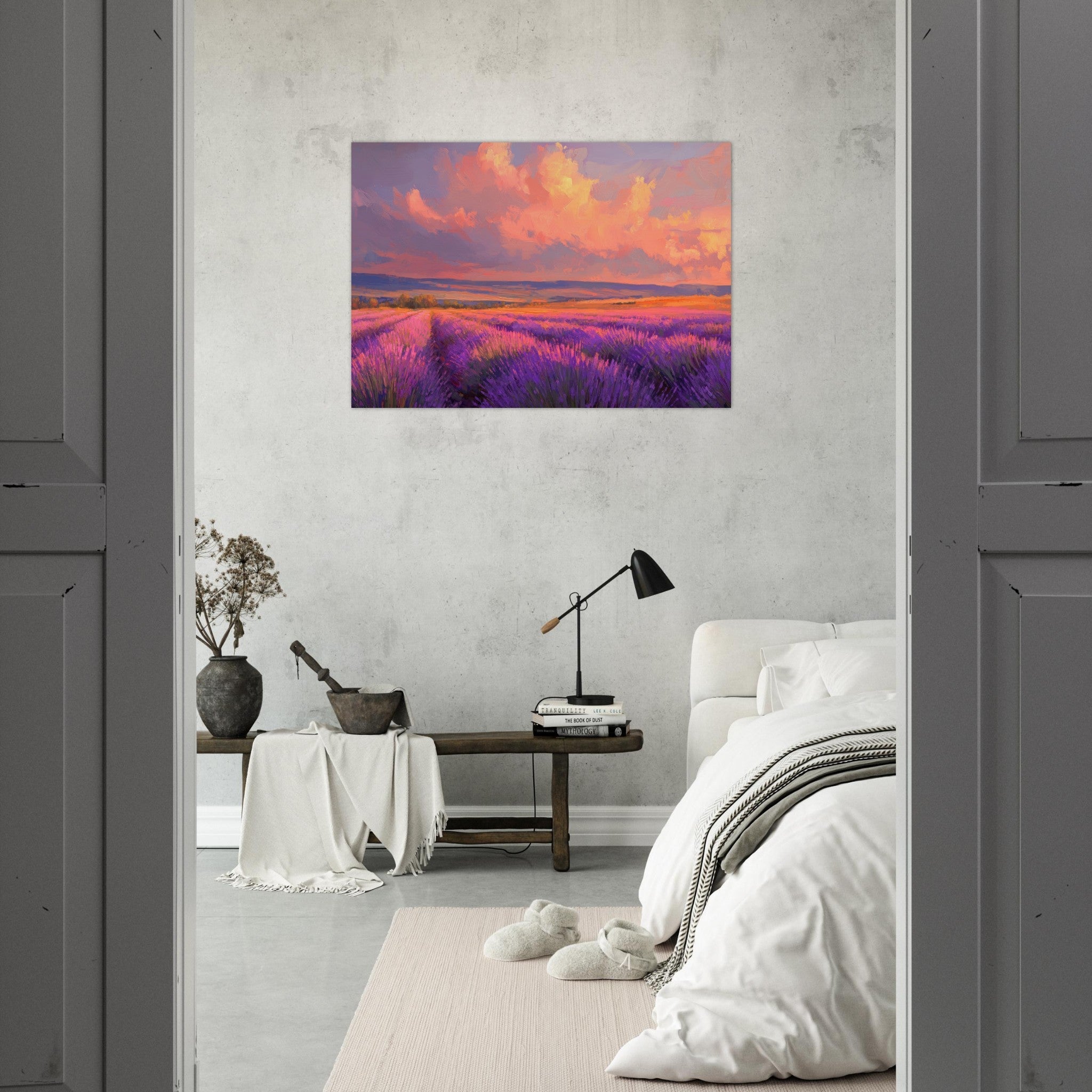 Aluminum Print Landscape - Rolling lavender fields under a pink - hued sunset - Shop Ai Art WebShop - Digital Art online Store