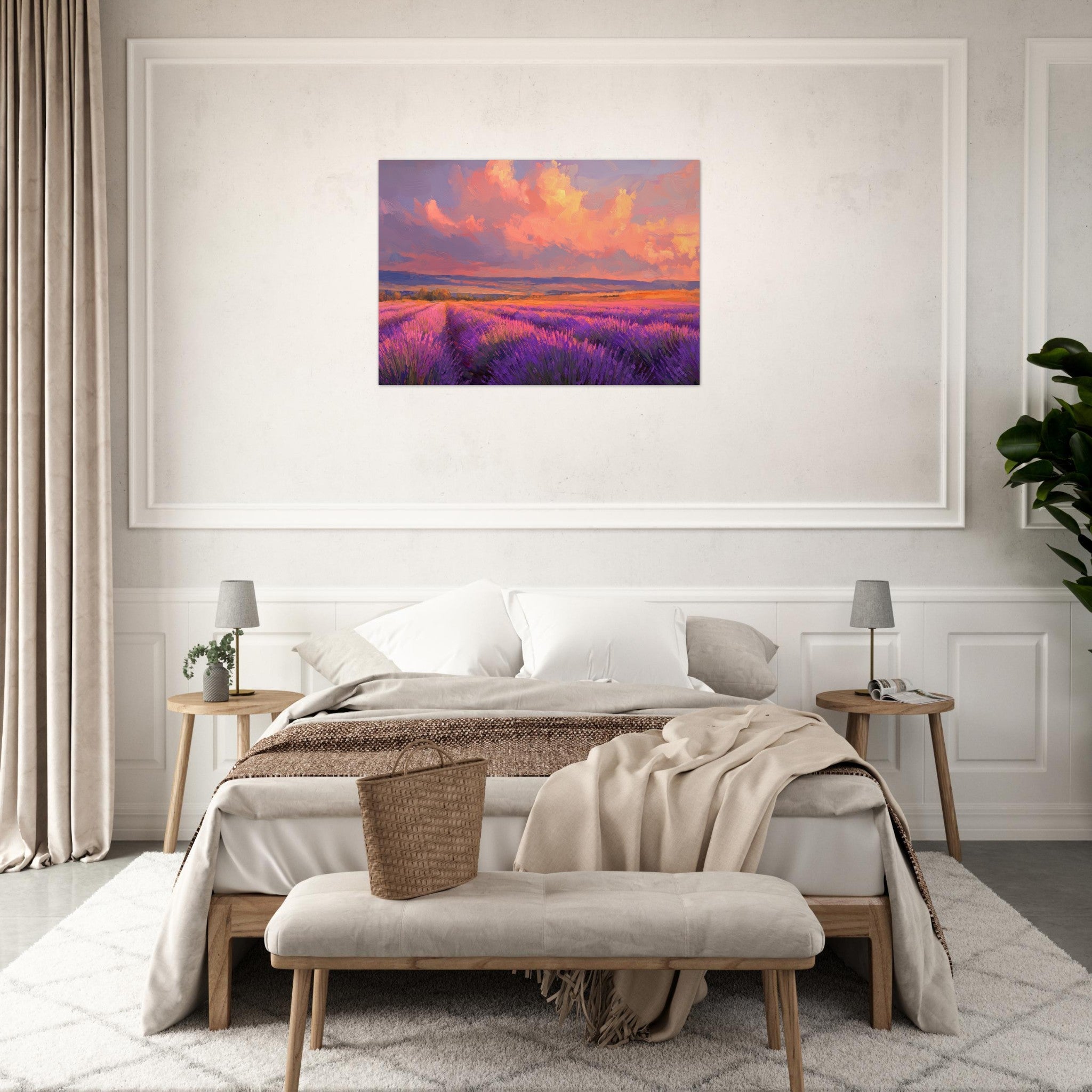 Aluminum Print Landscape - Rolling lavender fields under a pink - hued sunset - Shop Ai Art WebShop - Digital Art online Store